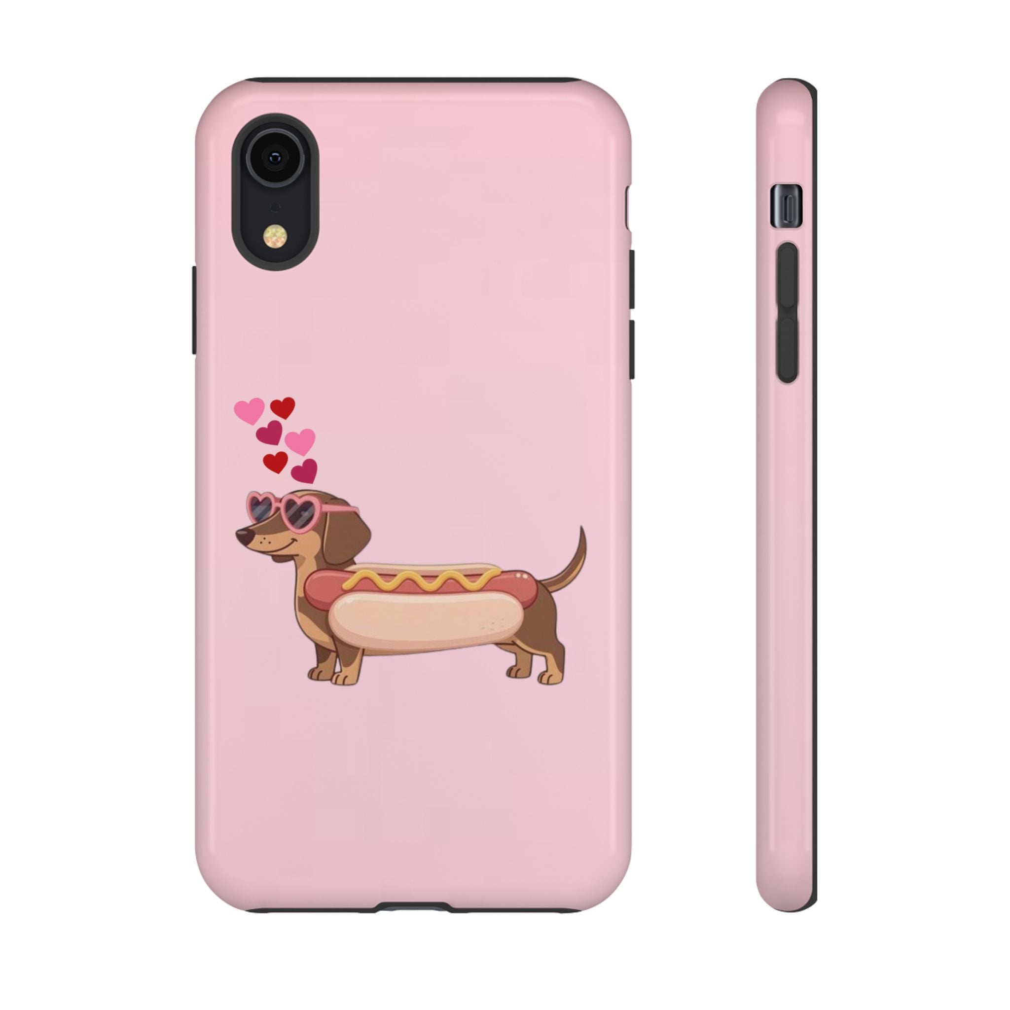 Dachshund Hot Dog Phone Case – Cute Pink Love Hearts Protective Tough Case