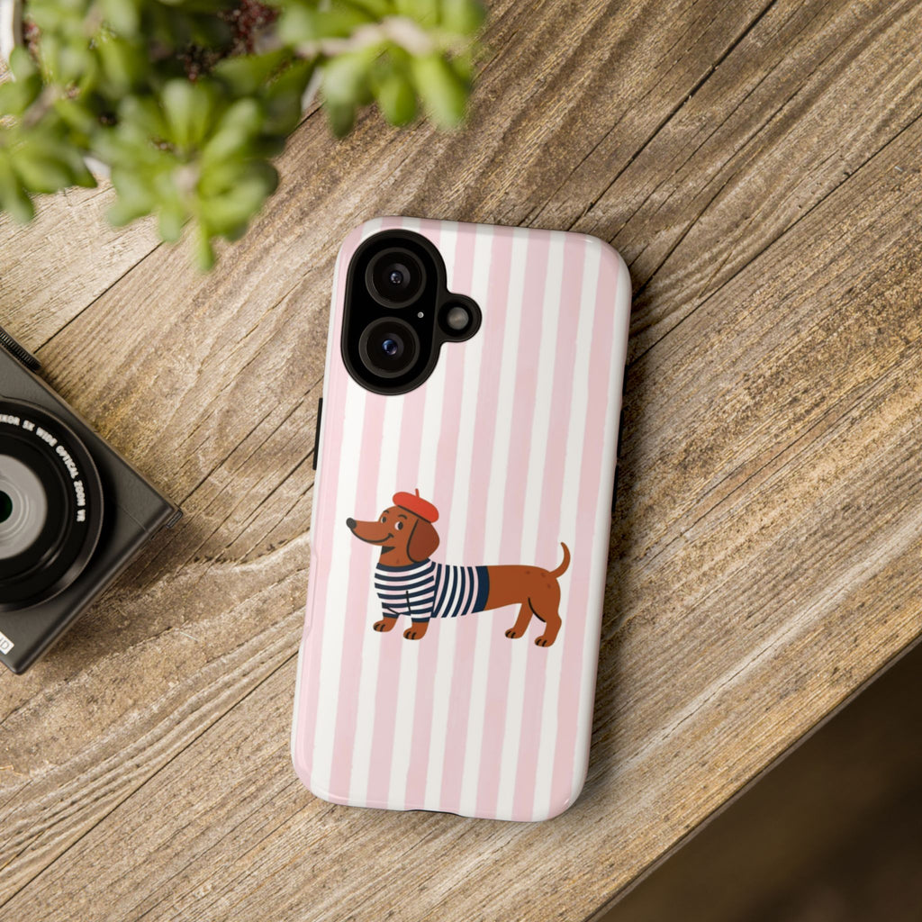 Dachshund in Breton Stripe Phone Case | French Dog Lover Gift