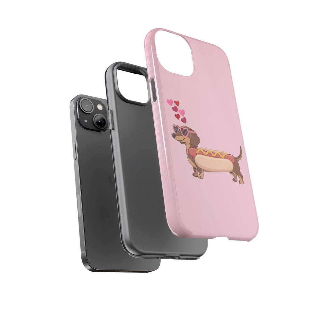 Dachshund Hot Dog Phone Case – Cute Pink Love Hearts Protective Tough Case