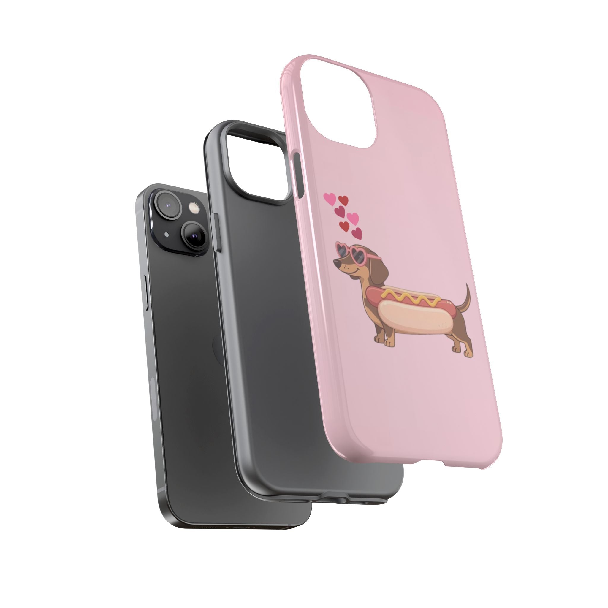 Dachshund Hot Dog Phone Case – Cute Pink Love Hearts Protective Tough Case