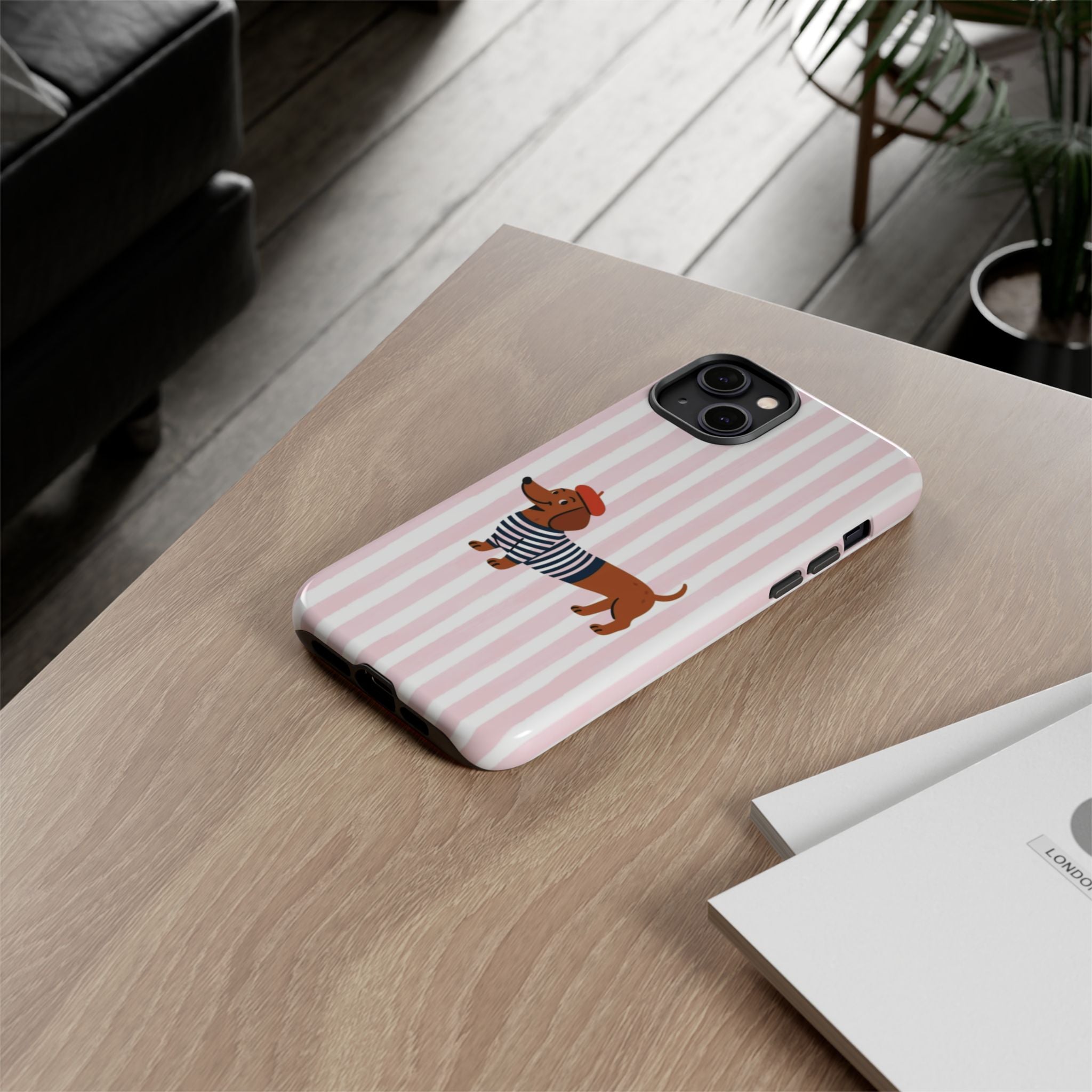 Dachshund in Breton Stripe Phone Case | French Dog Lover Gift