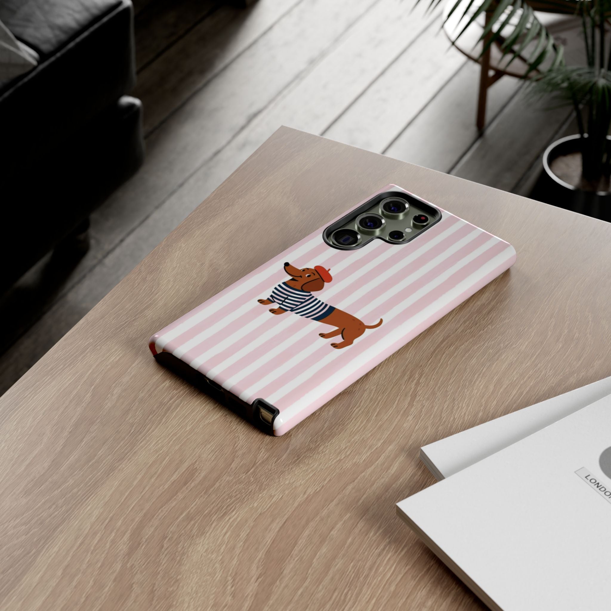 Dachshund in Breton Stripe Phone Case | French Dog Lover Gift