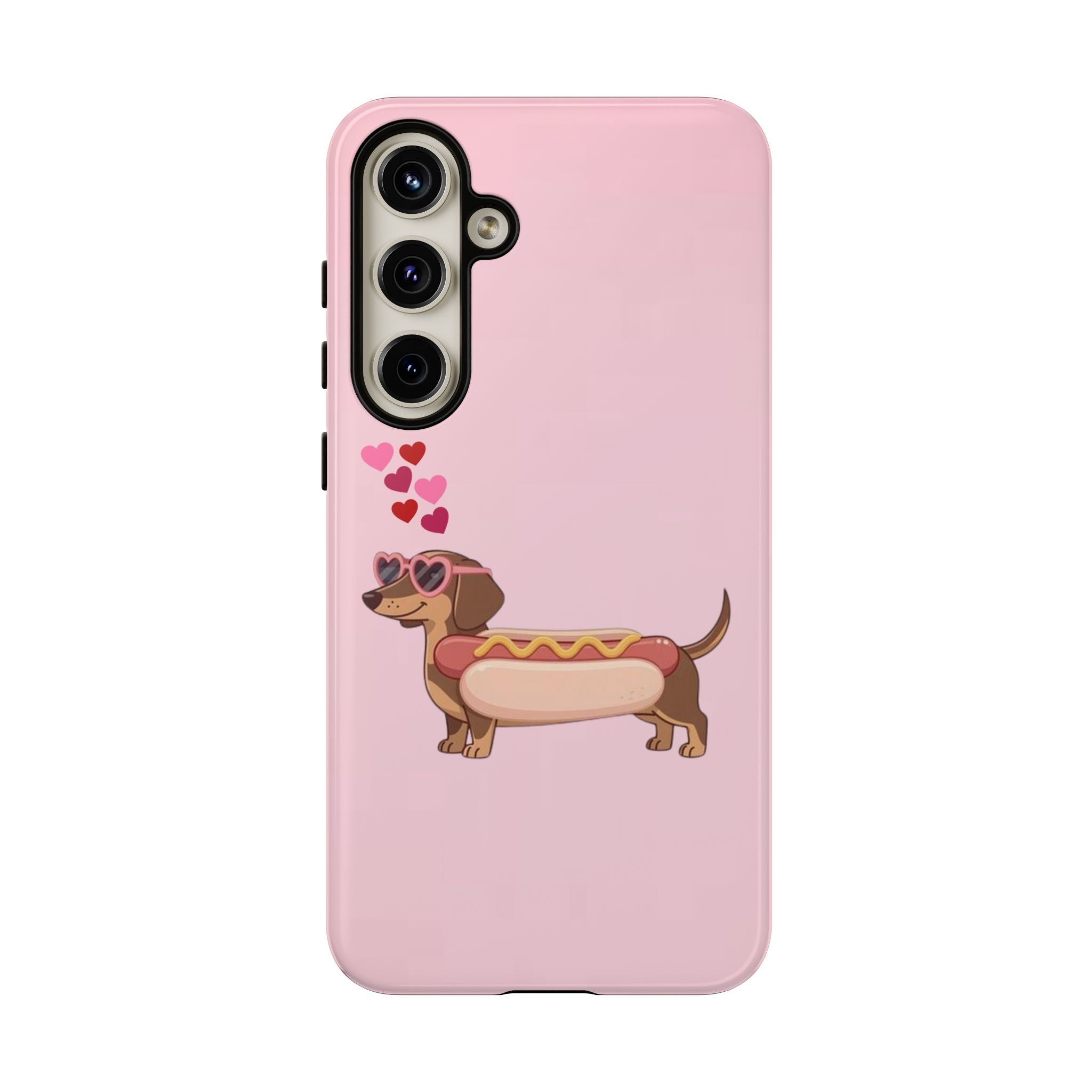 Dachshund Hot Dog Phone Case – Cute Pink Love Hearts Protective Tough Case