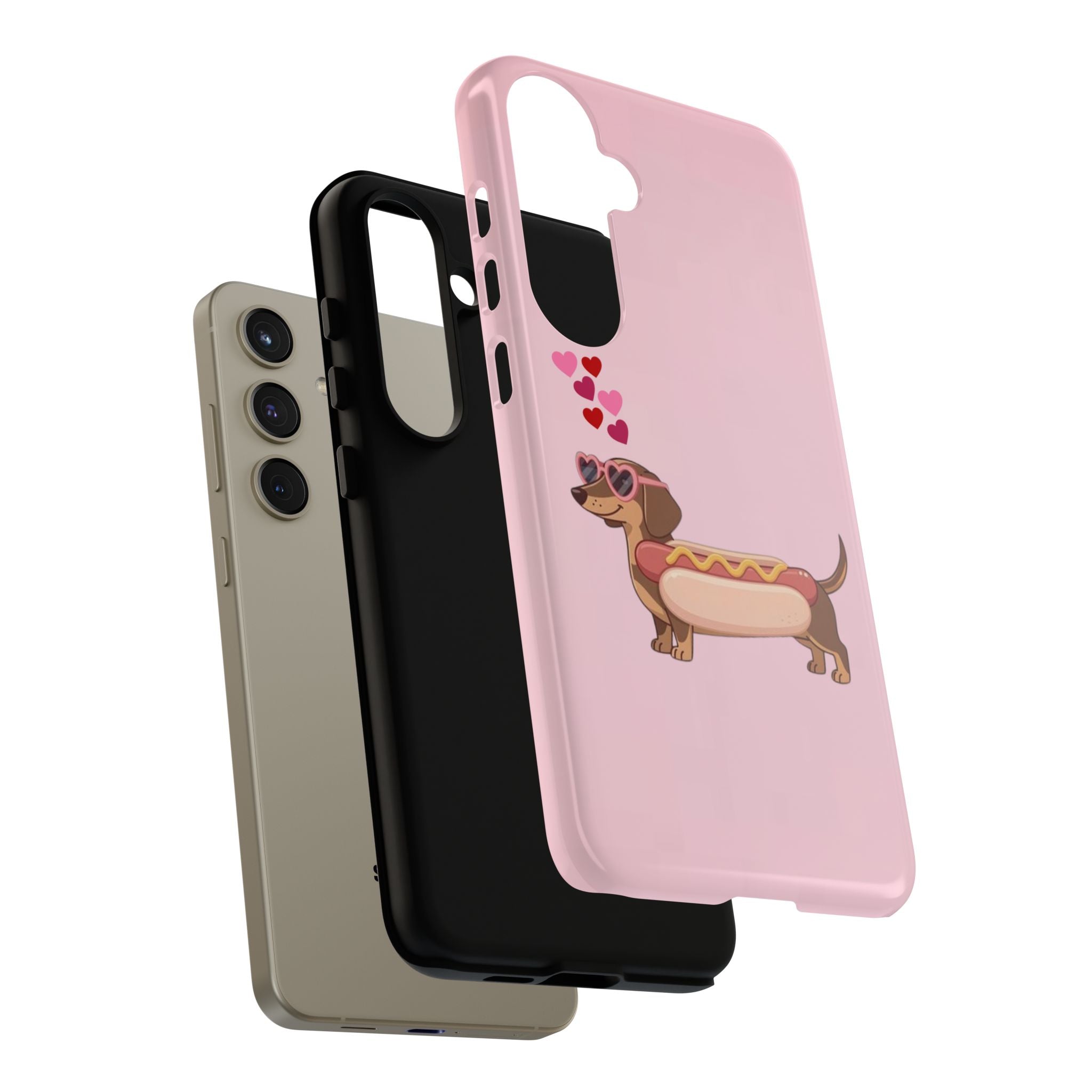 Dachshund Hot Dog Phone Case – Cute Pink Love Hearts Protective Tough Case