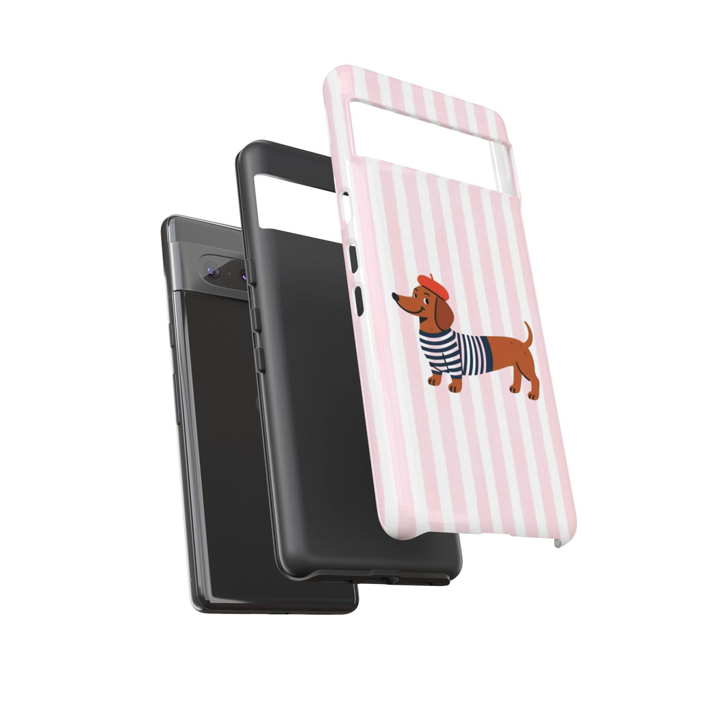 Dachshund in Breton Stripe Phone Case | French Dog Lover Gift