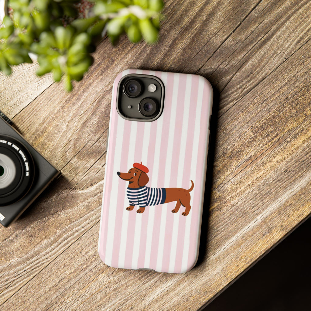 Dachshund in Breton Stripe Phone Case | French Dog Lover Gift