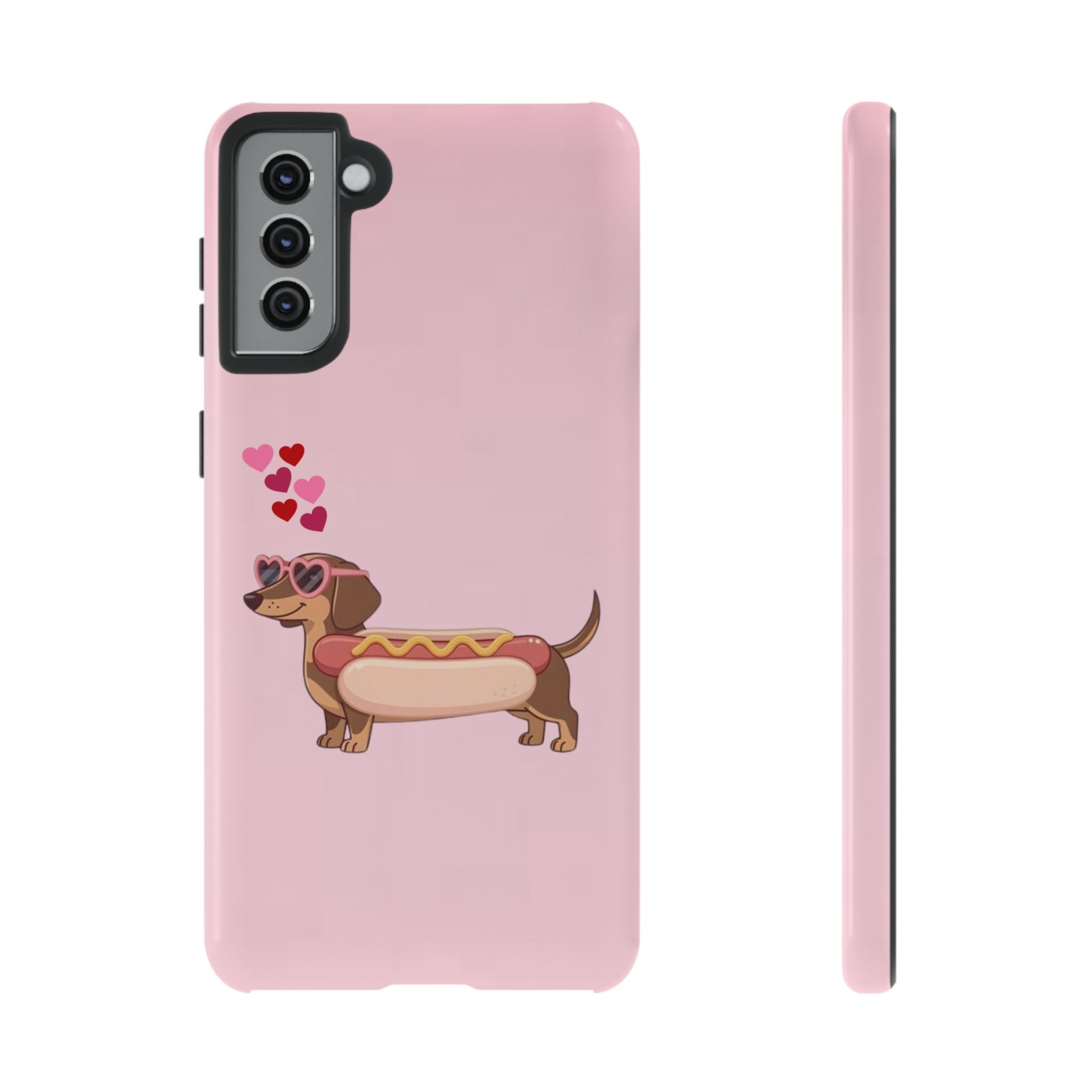 Dachshund Hot Dog Phone Case – Cute Pink Love Hearts Protective Tough Case