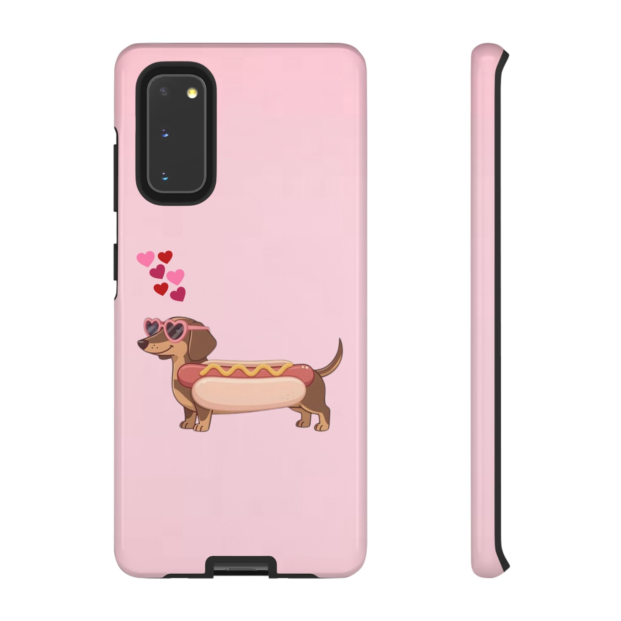 Dachshund Hot Dog Phone Case – Cute Pink Love Hearts Protective Tough Case