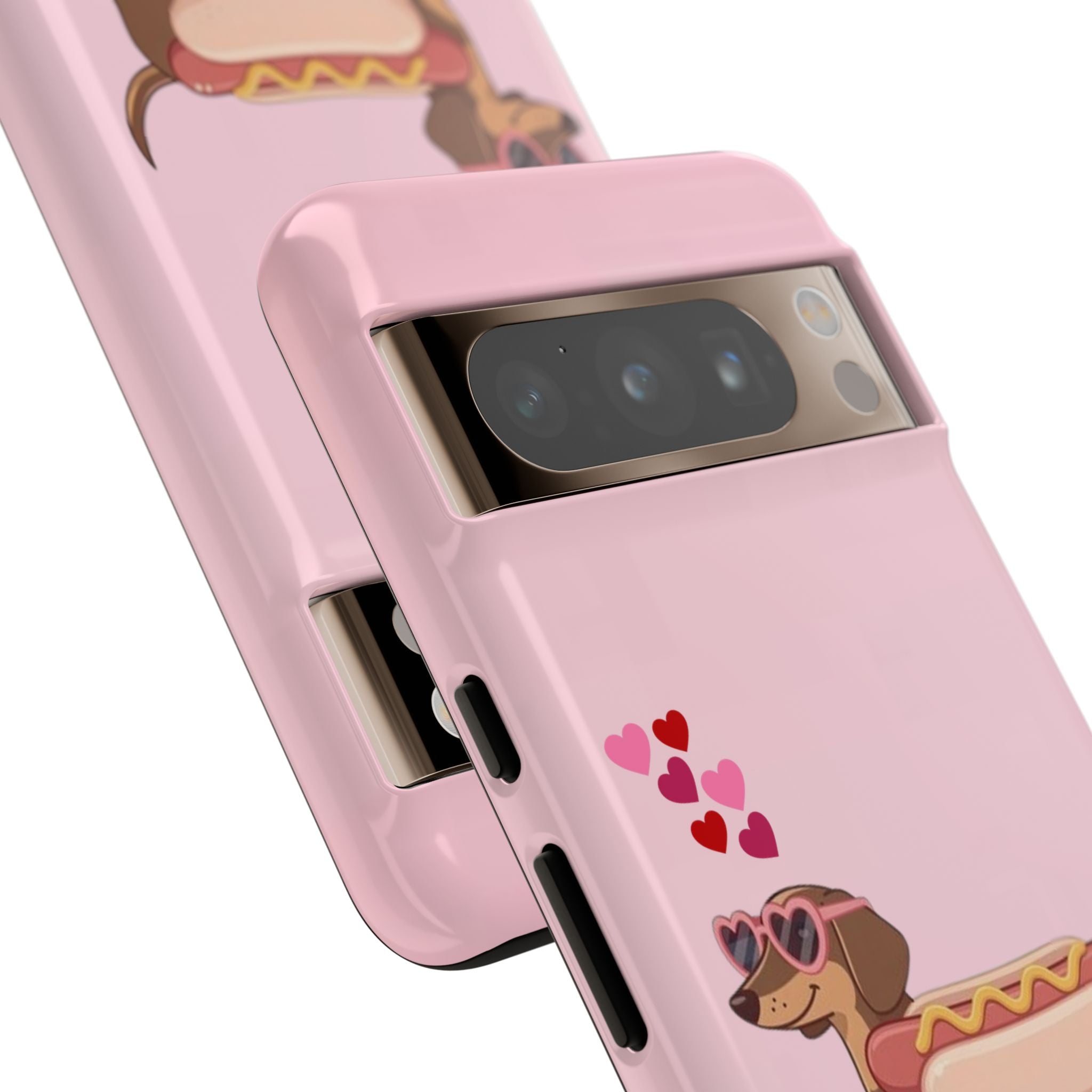 Dachshund Hot Dog Phone Case – Cute Pink Love Hearts Protective Tough Case