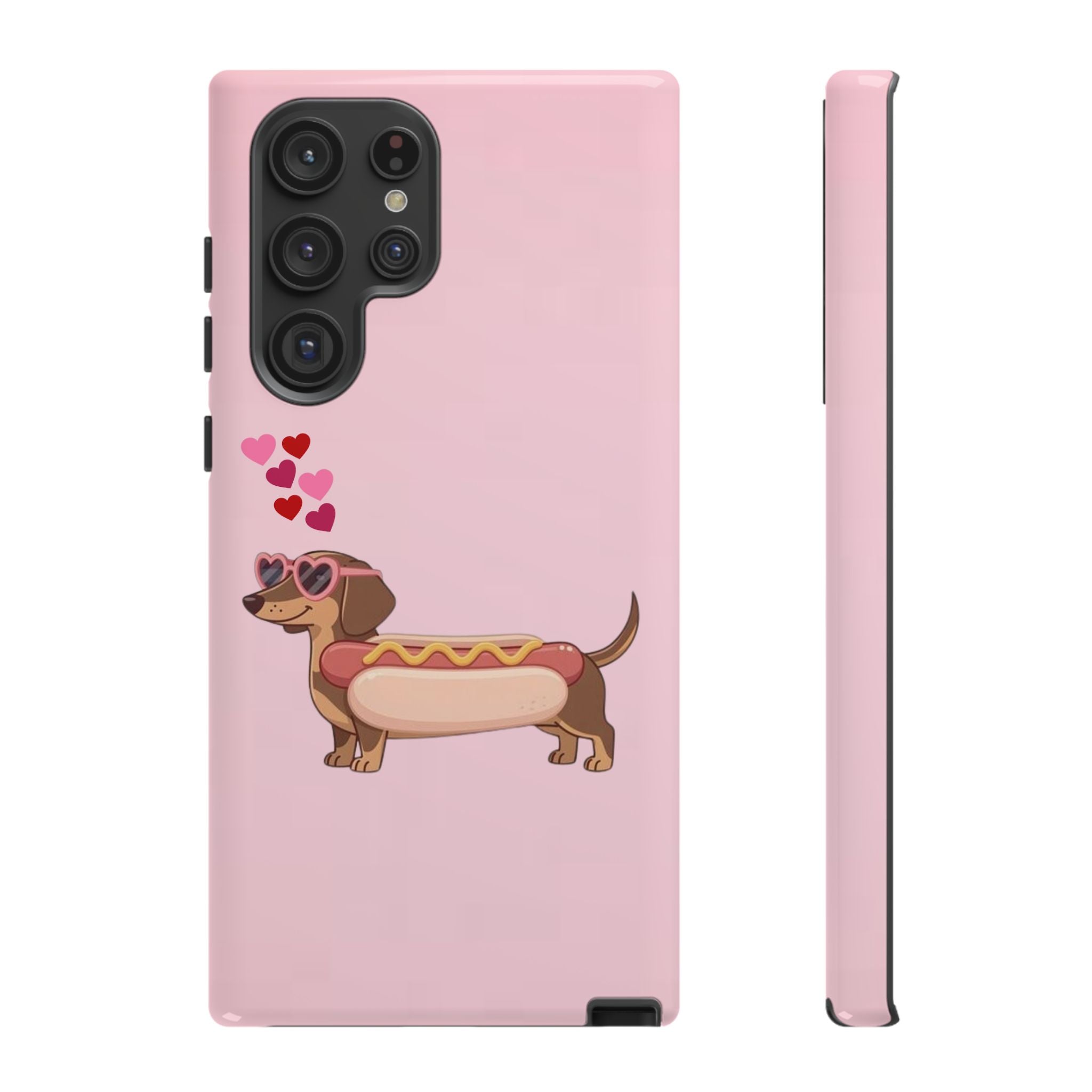Dachshund Hot Dog Phone Case – Cute Pink Love Hearts Protective Tough Case