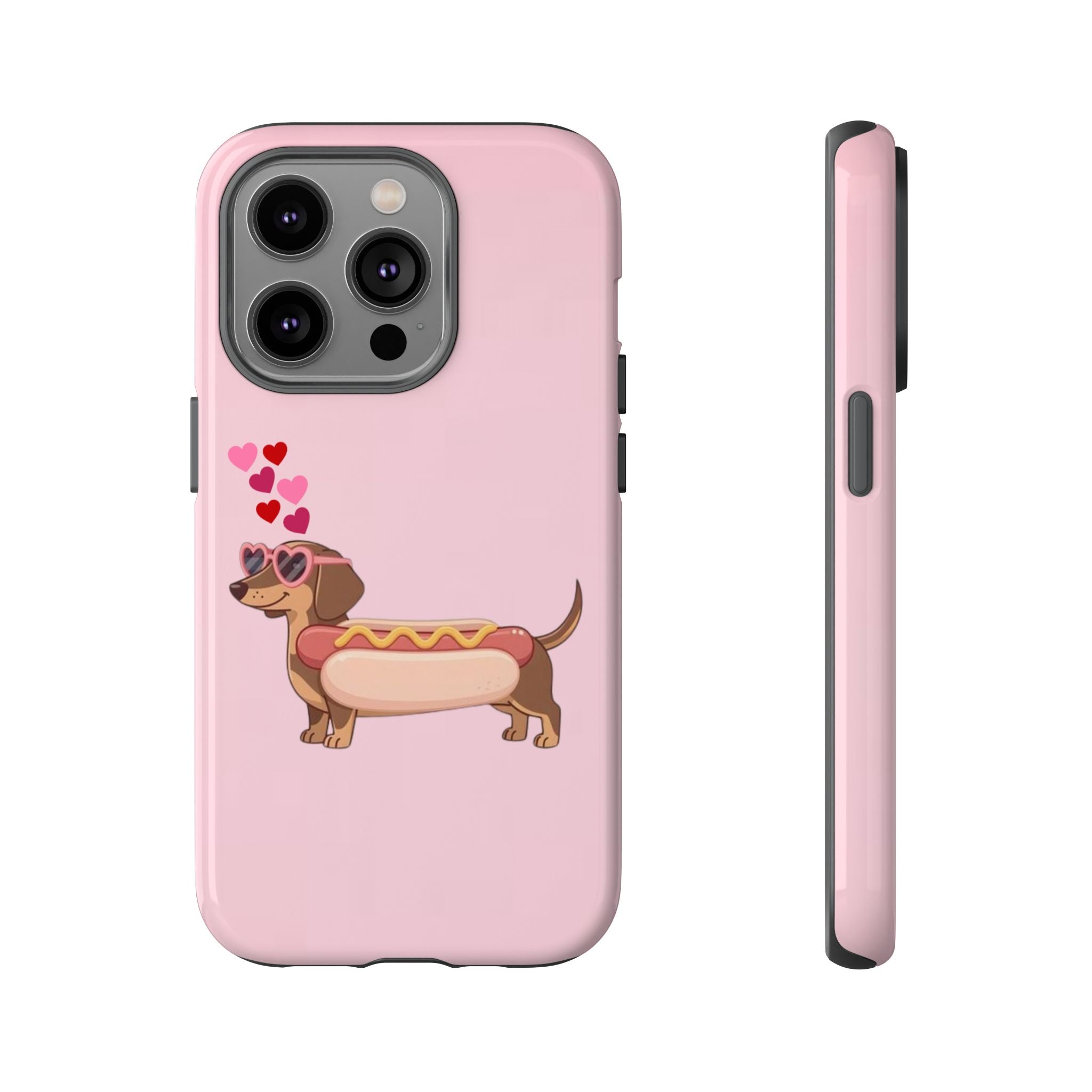 Dachshund Hot Dog Phone Case – Cute Pink Love Hearts Protective Tough Case