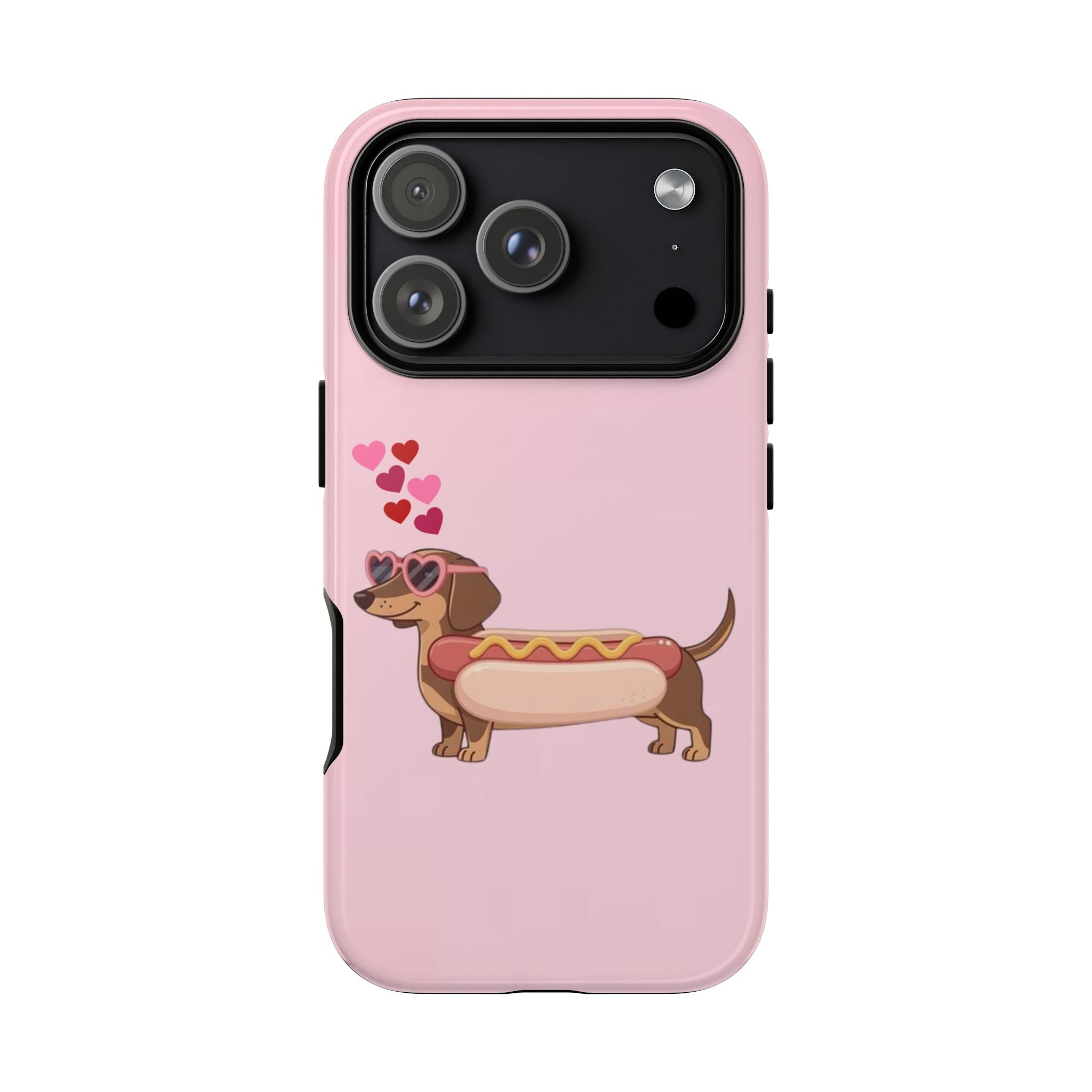 Dachshund Hot Dog Phone Case – Cute Pink Love Hearts Protective Tough Case