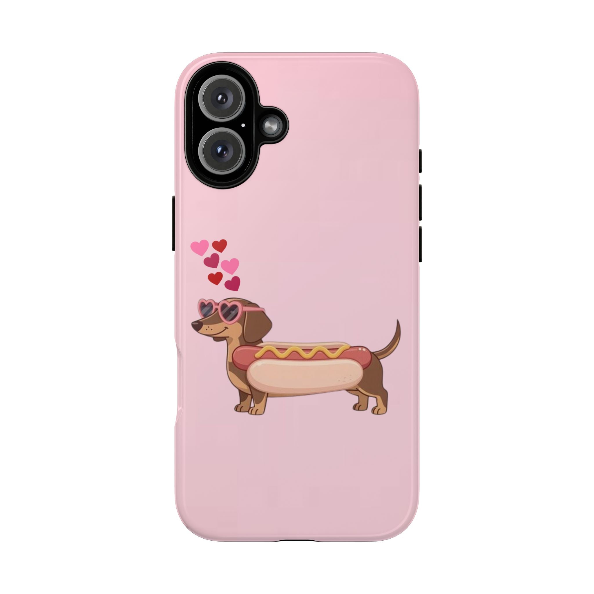 Dachshund Hot Dog Phone Case – Cute Pink Love Hearts Protective Tough Case