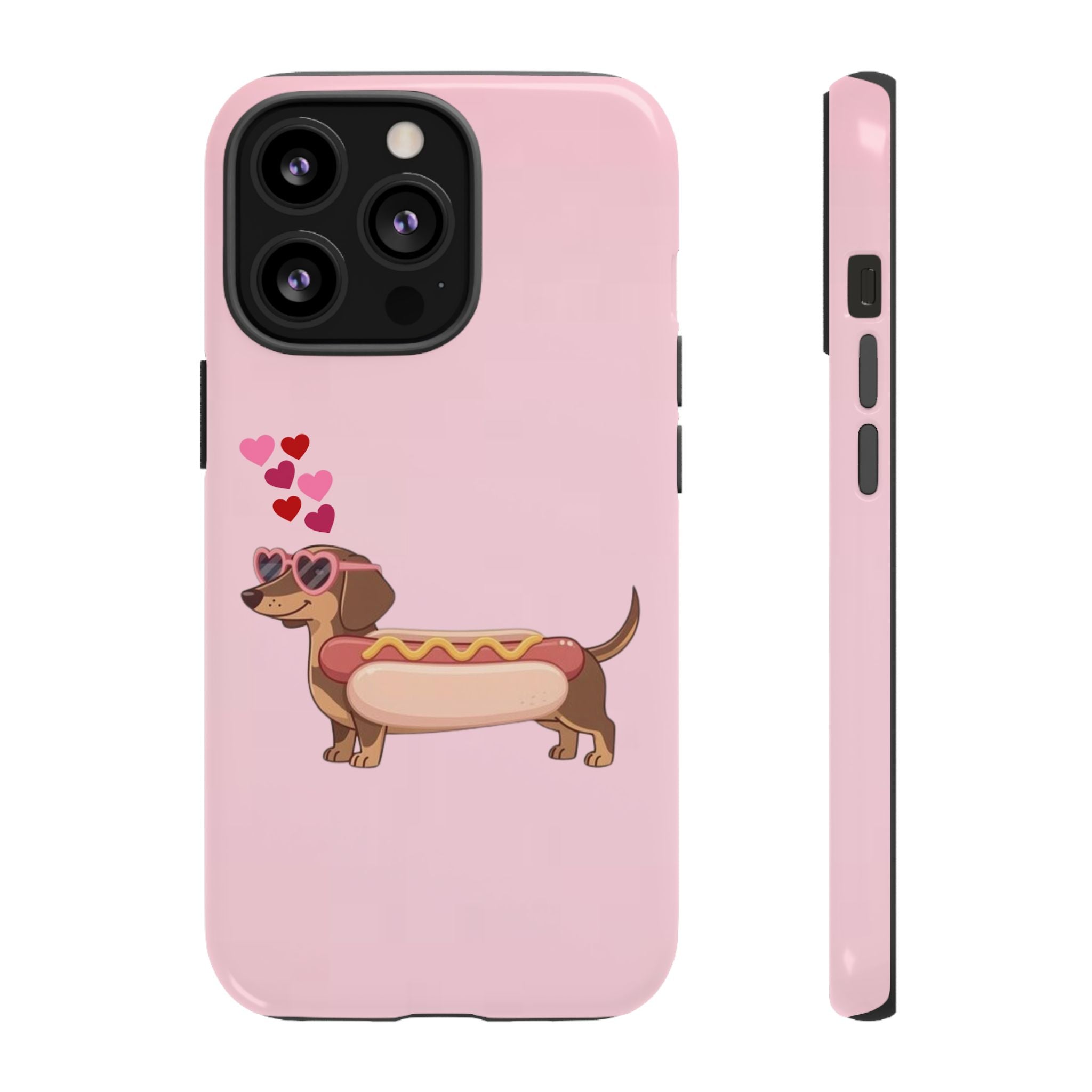 Dachshund Hot Dog Phone Case – Cute Pink Love Hearts Protective Tough Case
