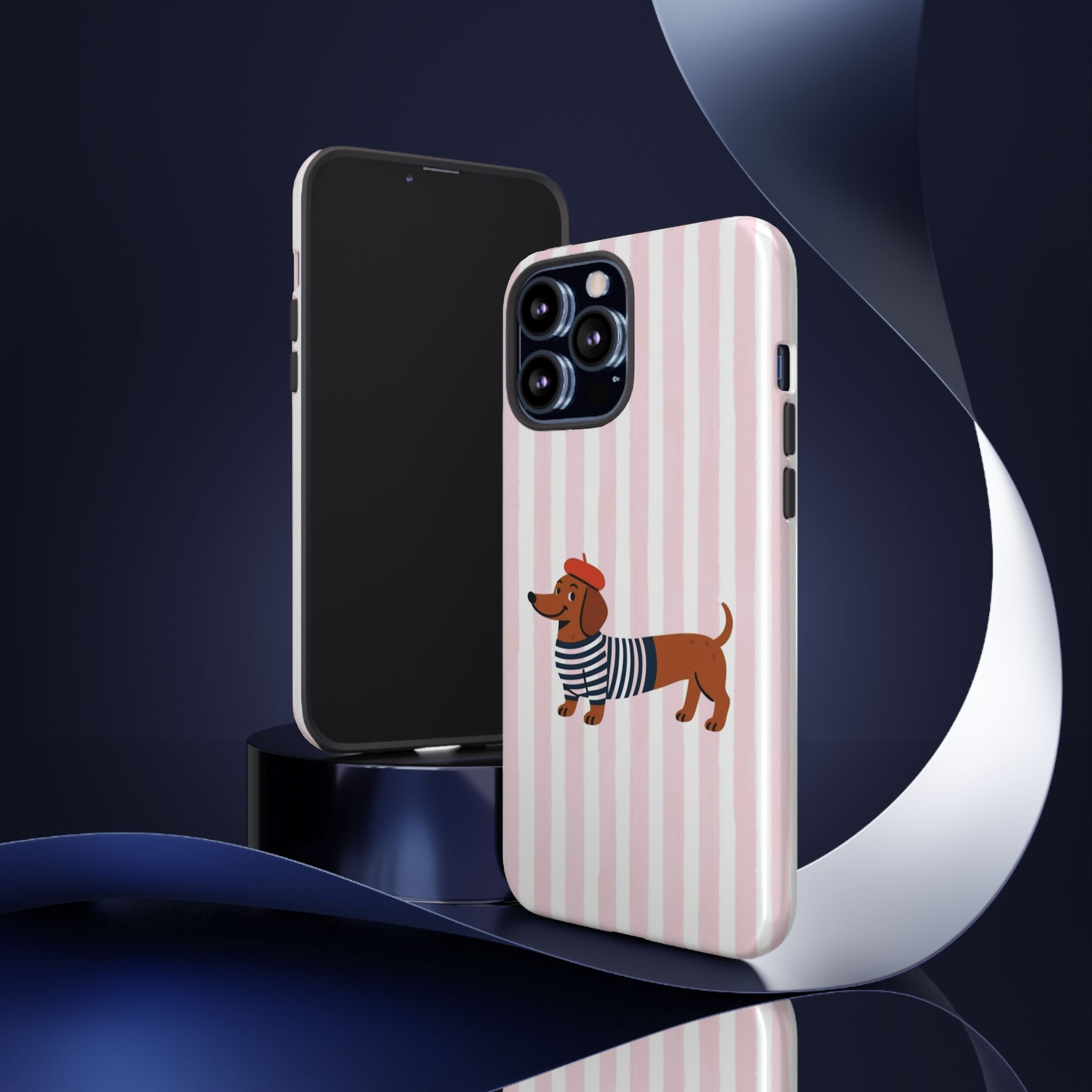Dachshund in Breton Stripe Phone Case | French Dog Lover Gift