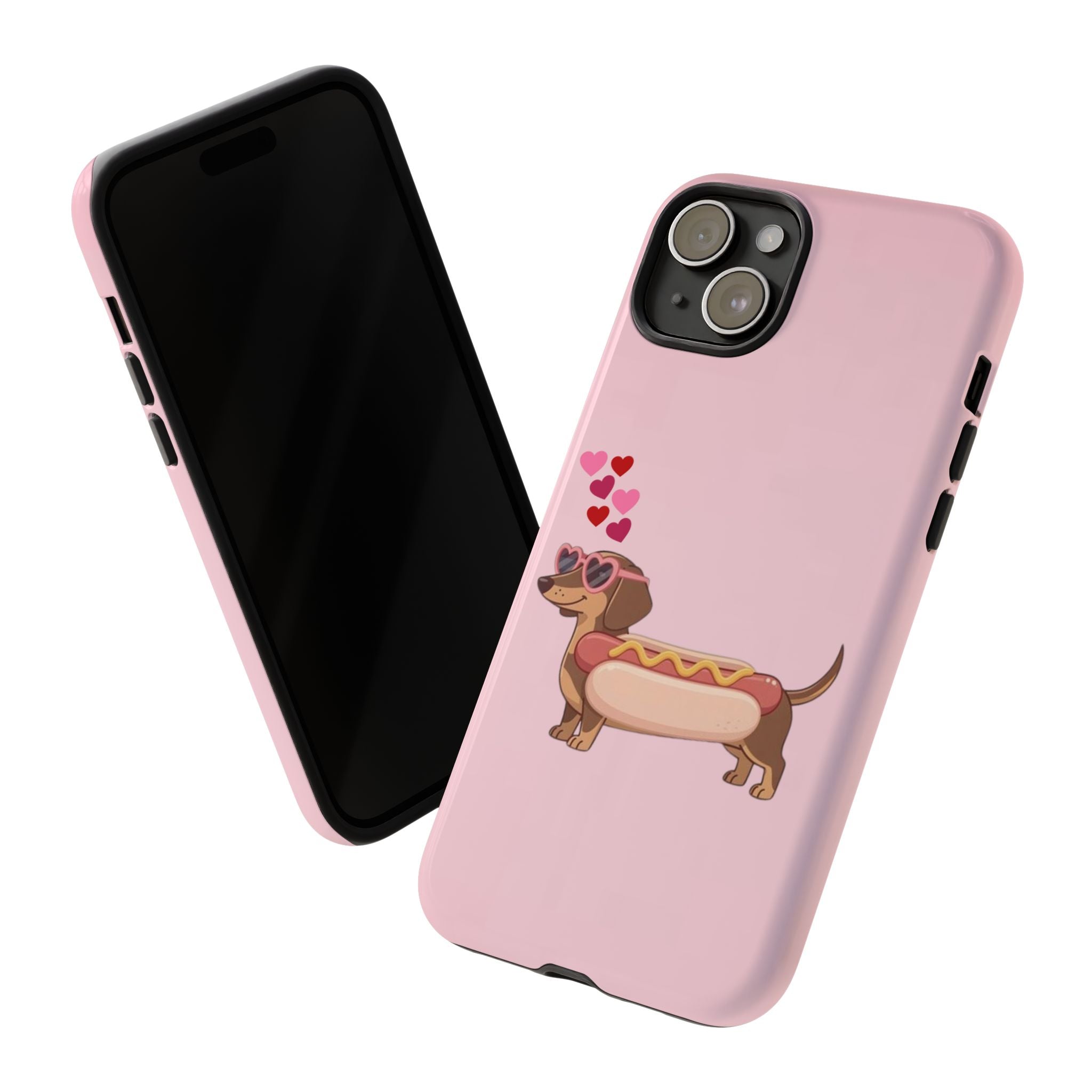 Dachshund Hot Dog Phone Case – Cute Pink Love Hearts Protective Tough Case