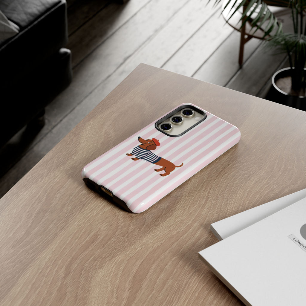 Dachshund in Breton Stripe Phone Case | French Dog Lover Gift