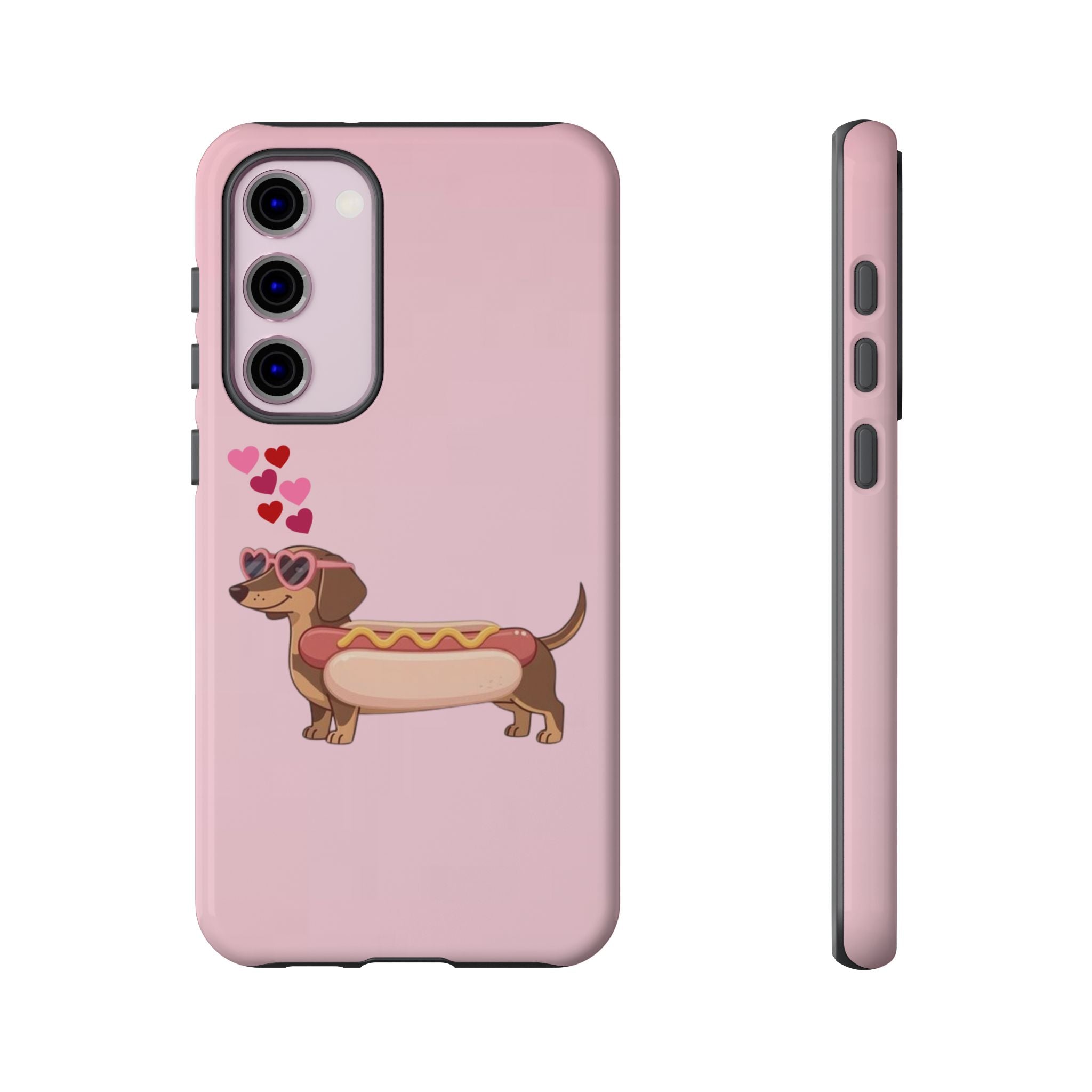 Dachshund Hot Dog Phone Case – Cute Pink Love Hearts Protective Tough Case