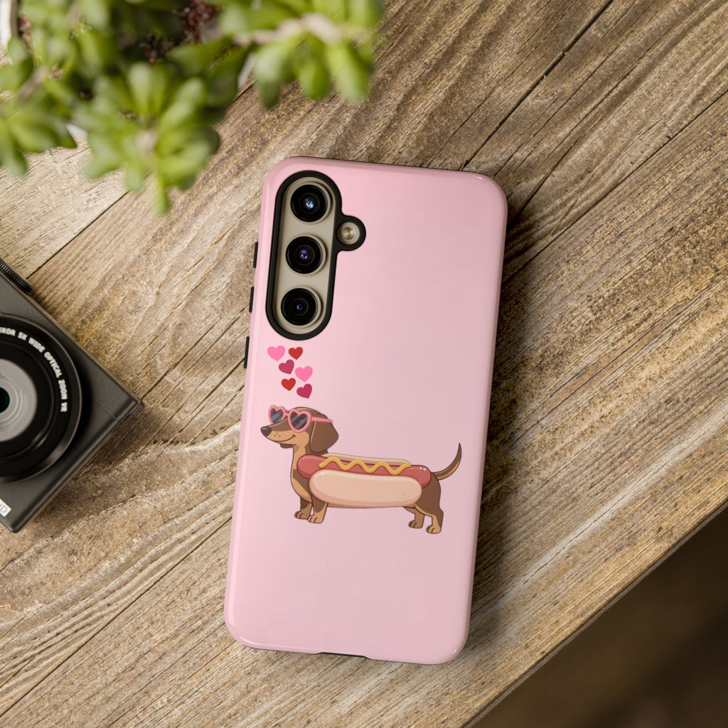 Dachshund Hot Dog Phone Case – Cute Pink Love Hearts Protective Tough Case