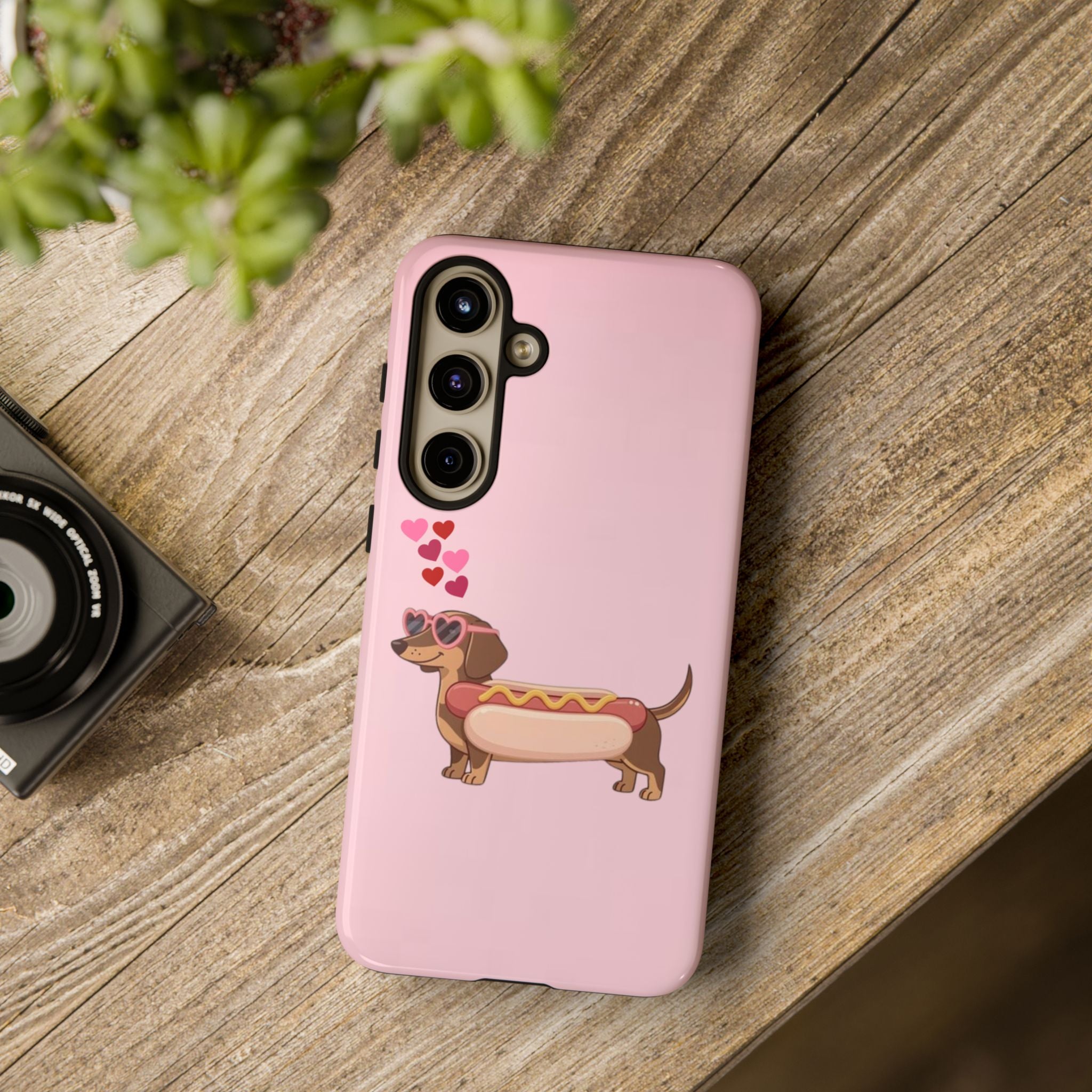 Dachshund Hot Dog Phone Case – Cute Pink Love Hearts Protective Tough Case