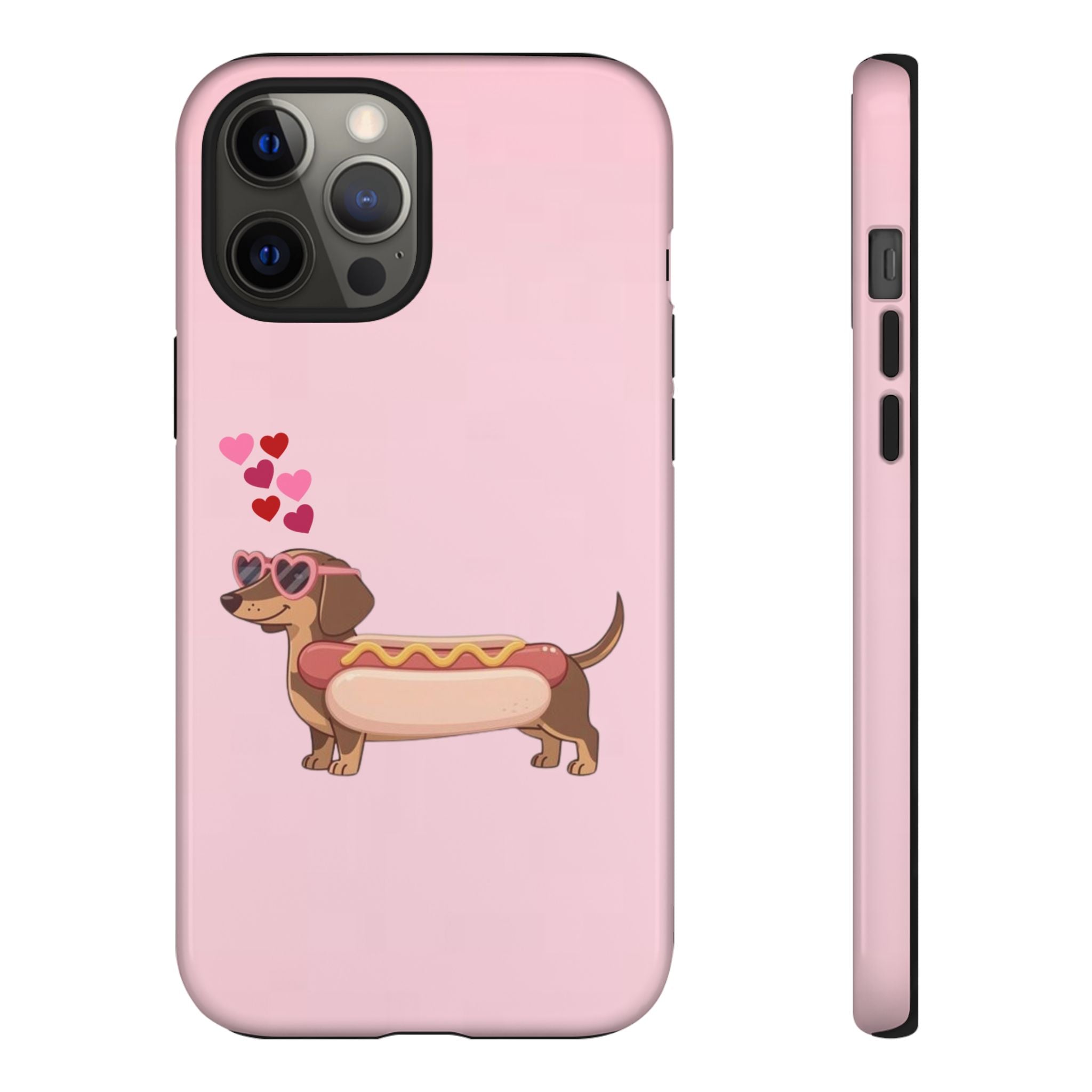 Dachshund Hot Dog Phone Case – Cute Pink Love Hearts Protective Tough Case
