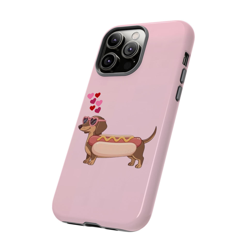 Dachshund Hot Dog Phone Case – Cute Pink Love Hearts Protective Tough Case
