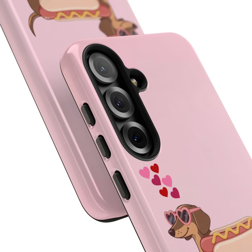 Dachshund Hot Dog Phone Case – Cute Pink Love Hearts Protective Tough Case