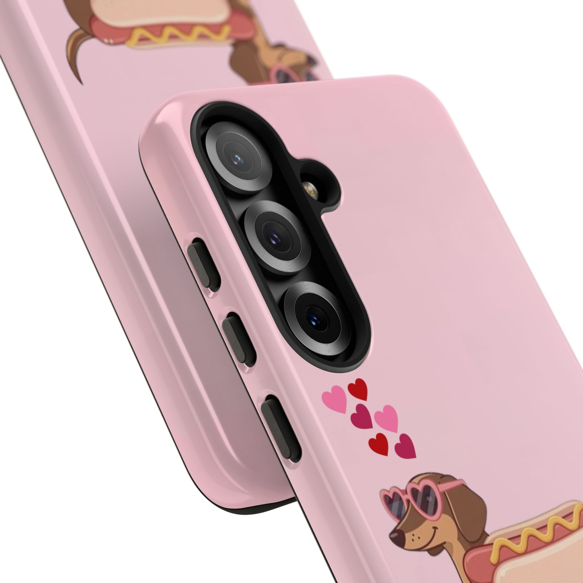 Dachshund Hot Dog Phone Case – Cute Pink Love Hearts Protective Tough Case