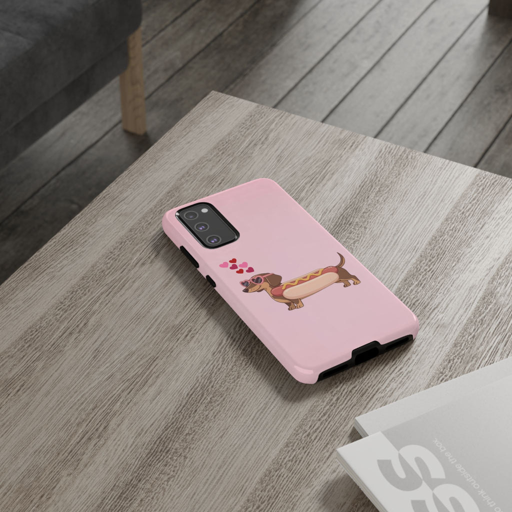 Dachshund Hot Dog Phone Case – Cute Pink Love Hearts Protective Tough Case