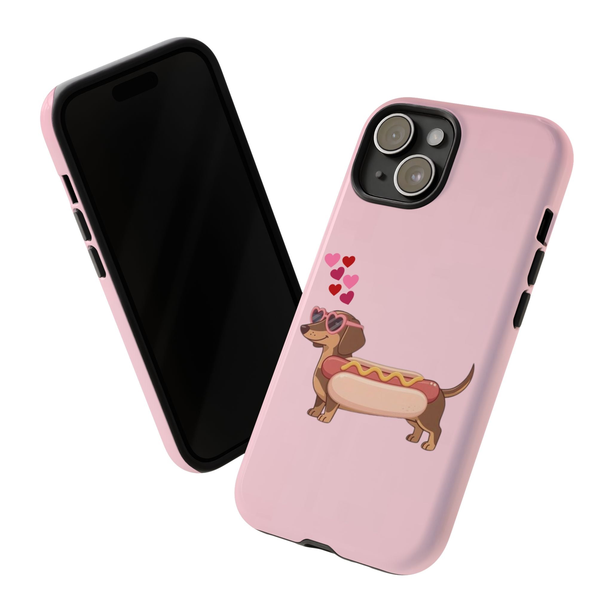 Dachshund Hot Dog Phone Case – Cute Pink Love Hearts Protective Tough Case