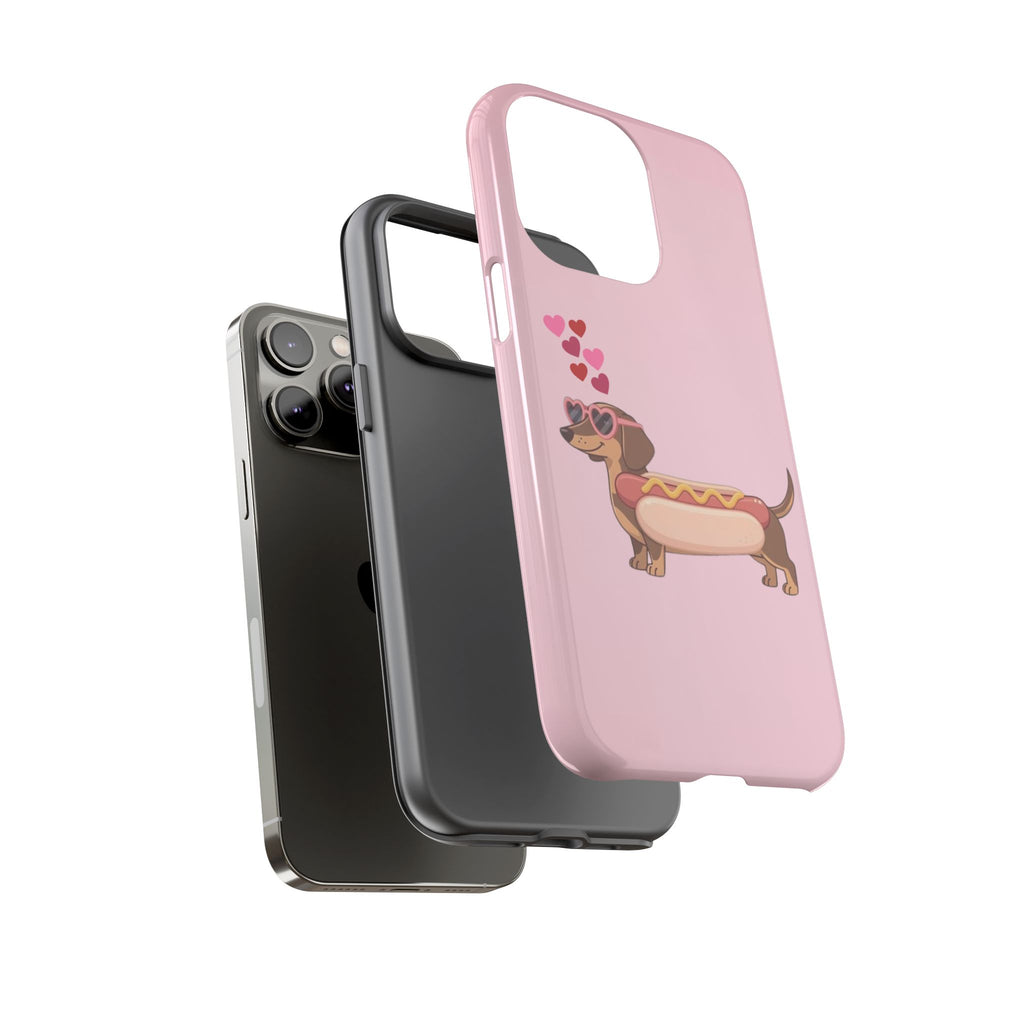 Dachshund Hot Dog Phone Case – Cute Pink Love Hearts Protective Tough Case