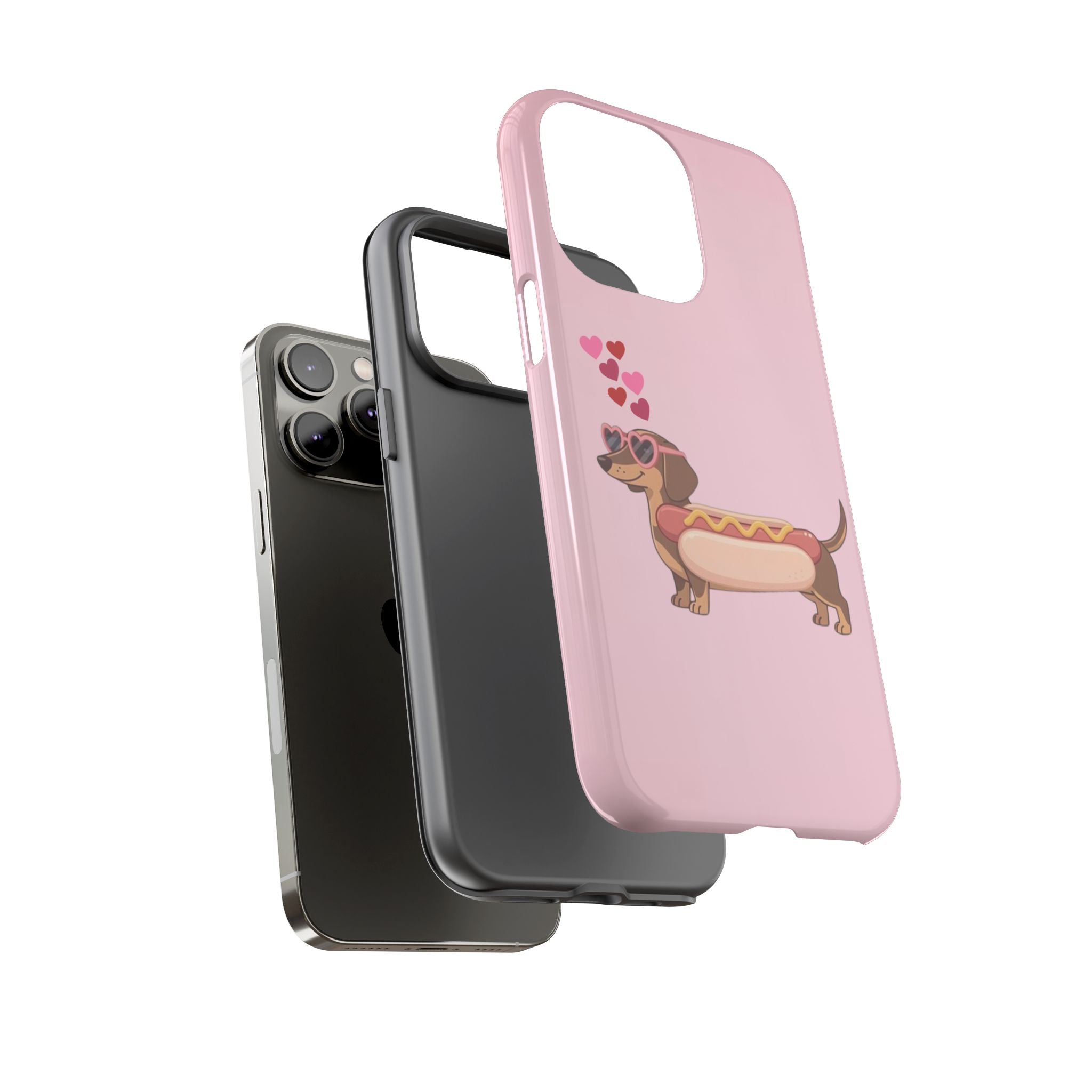 Dachshund Hot Dog Phone Case – Cute Pink Love Hearts Protective Tough Case