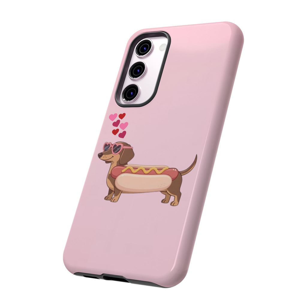 Dachshund Hot Dog Phone Case – Cute Pink Love Hearts Protective Tough Case