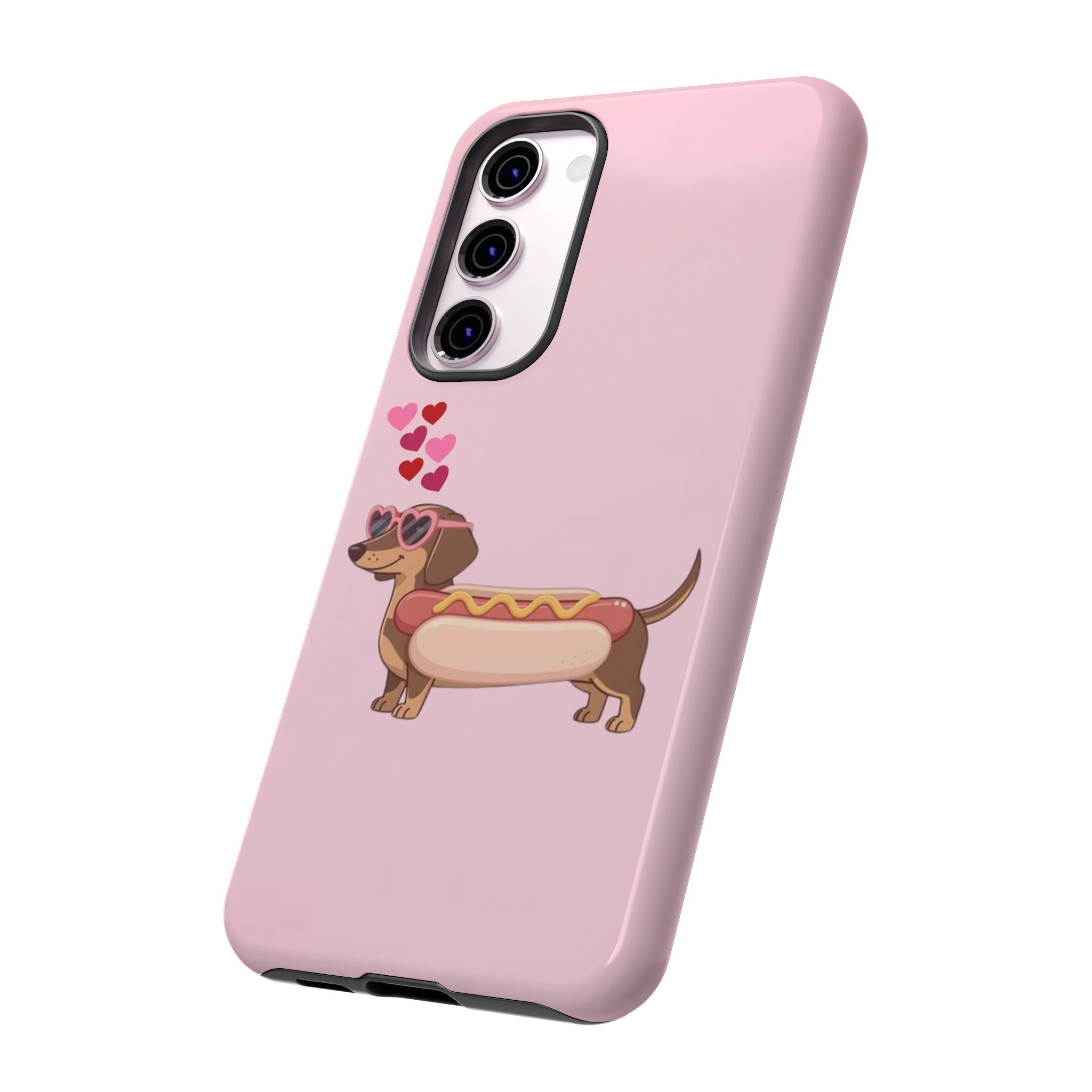 Dachshund Hot Dog Phone Case – Cute Pink Love Hearts Protective Tough Case