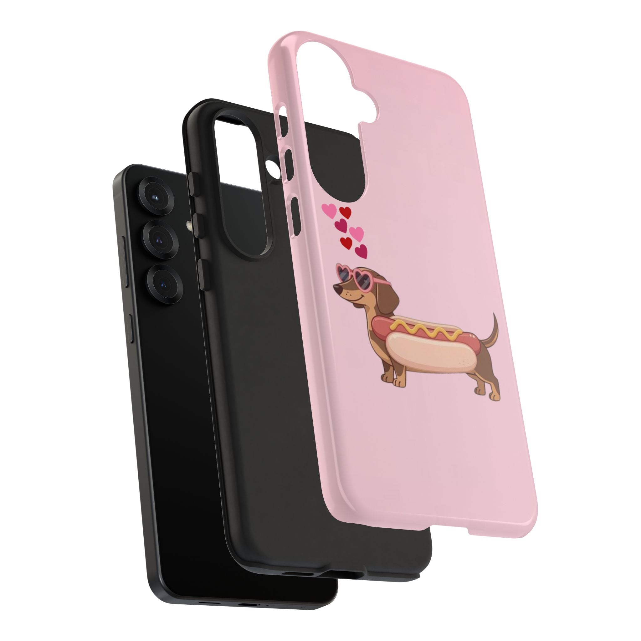 Dachshund Hot Dog Phone Case – Cute Pink Love Hearts Protective Tough Case