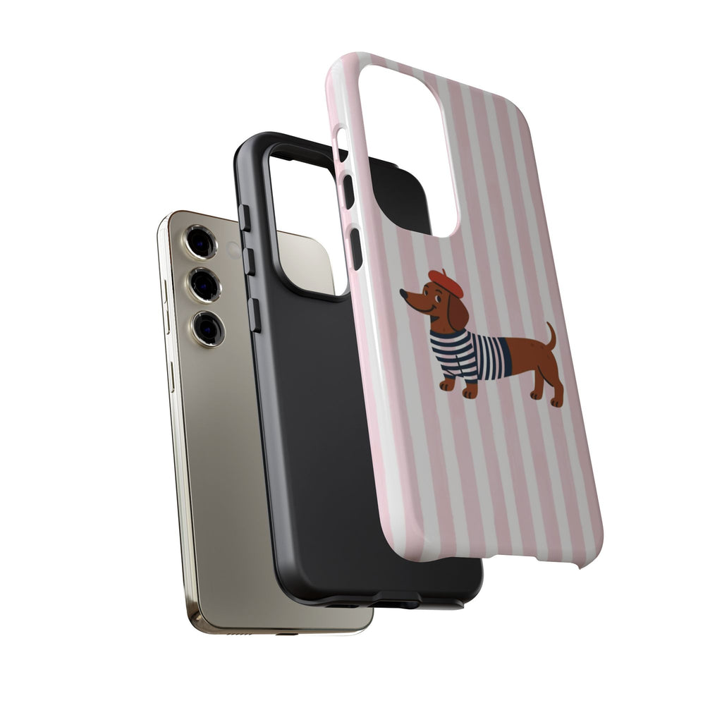 Dachshund in Breton Stripe Phone Case | French Dog Lover Gift