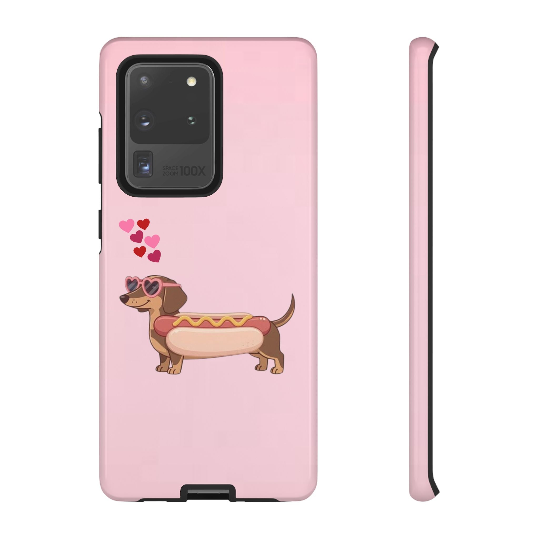 Dachshund Hot Dog Phone Case – Cute Pink Love Hearts Protective Tough Case