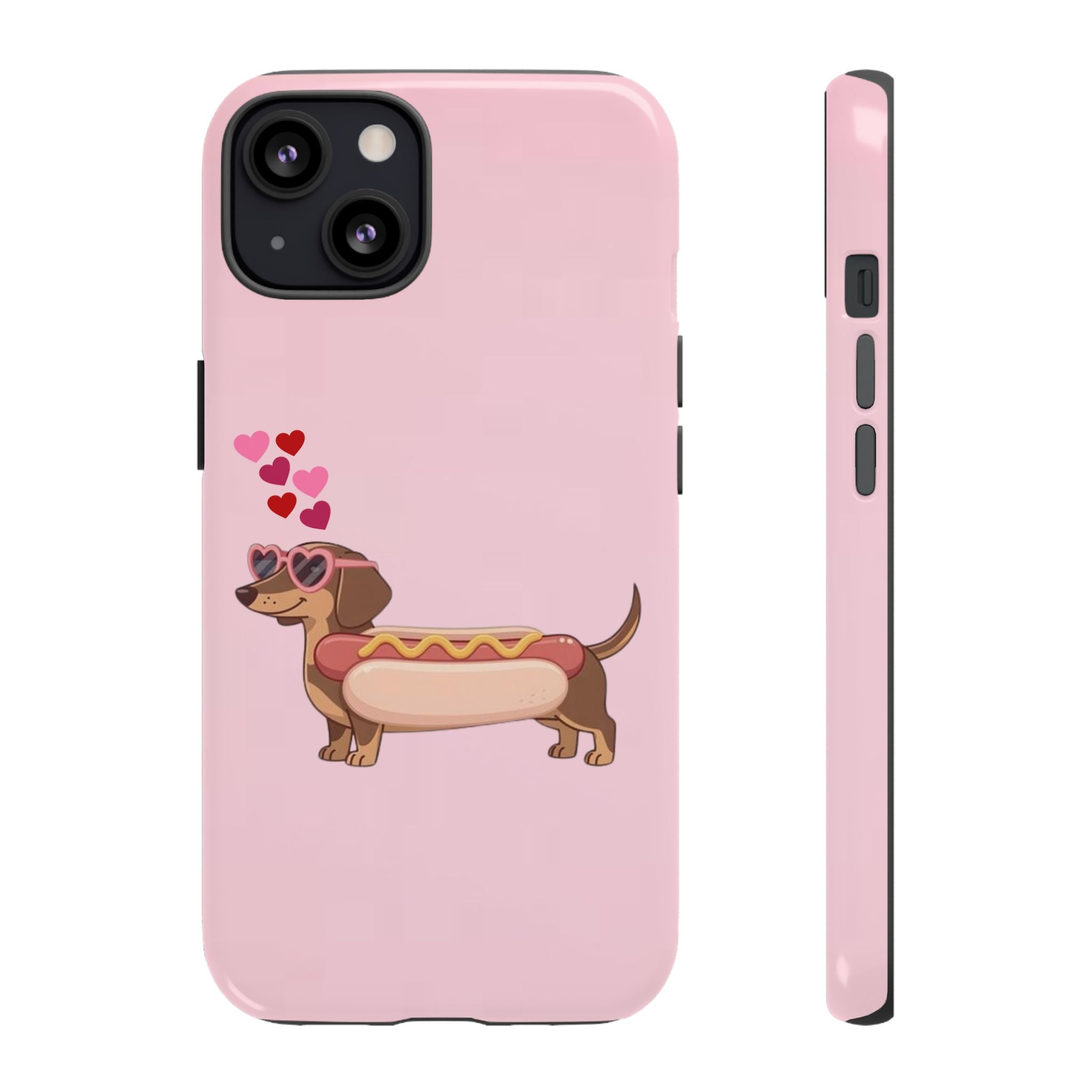 Dachshund Hot Dog Phone Case – Cute Pink Love Hearts Protective Tough Case