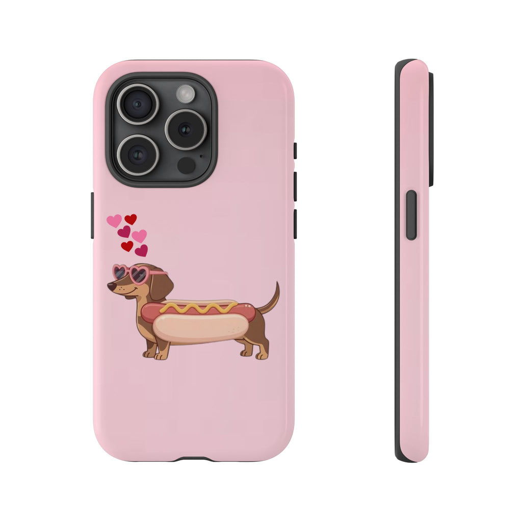 Dachshund Hot Dog Phone Case – Cute Pink Love Hearts Protective Tough Case