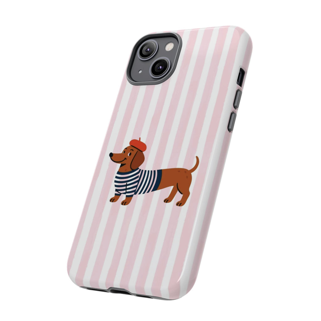 Dachshund in Breton Stripe Phone Case | French Dog Lover Gift