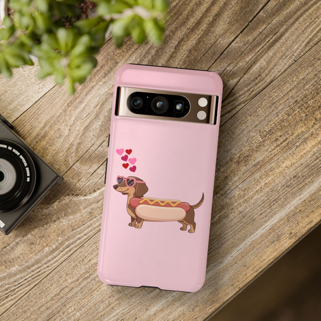 Dachshund Hot Dog Phone Case – Cute Pink Love Hearts Protective Tough Case