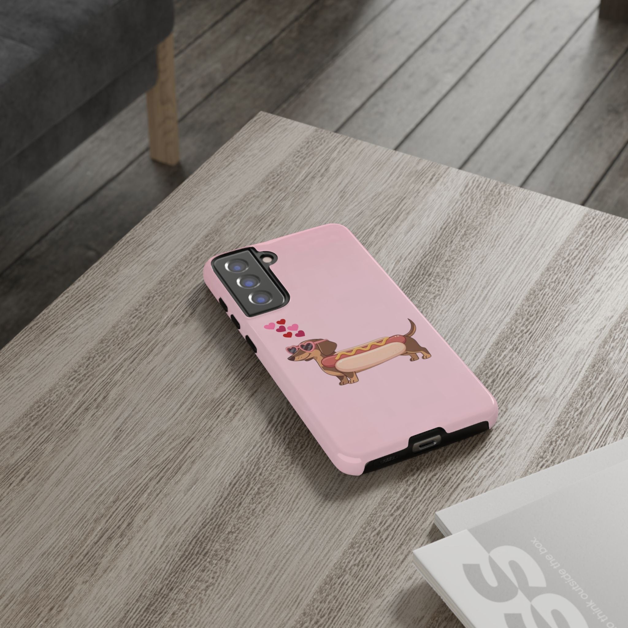 Dachshund Hot Dog Phone Case – Cute Pink Love Hearts Protective Tough Case
