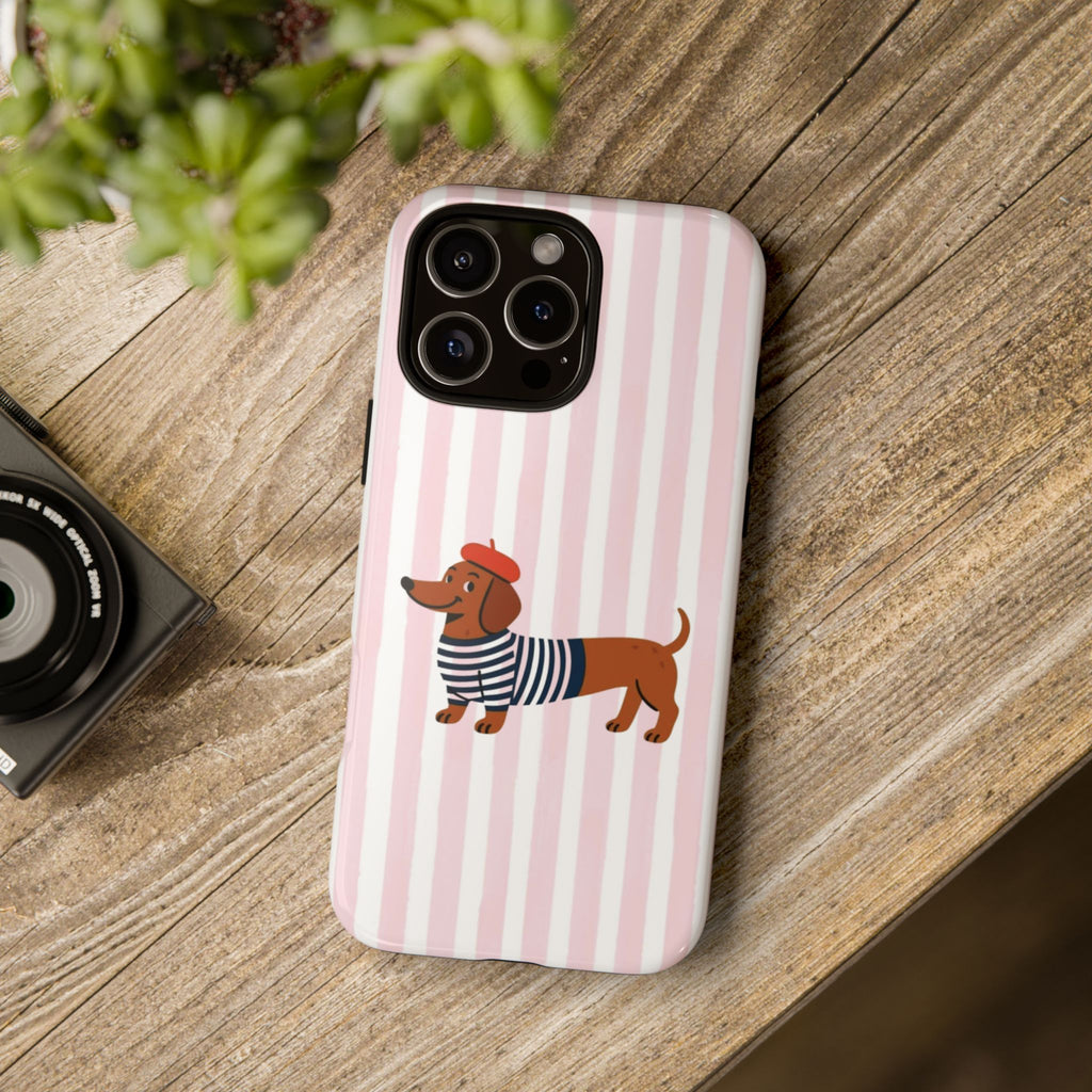 Dachshund in Breton Stripe Phone Case | French Dog Lover Gift