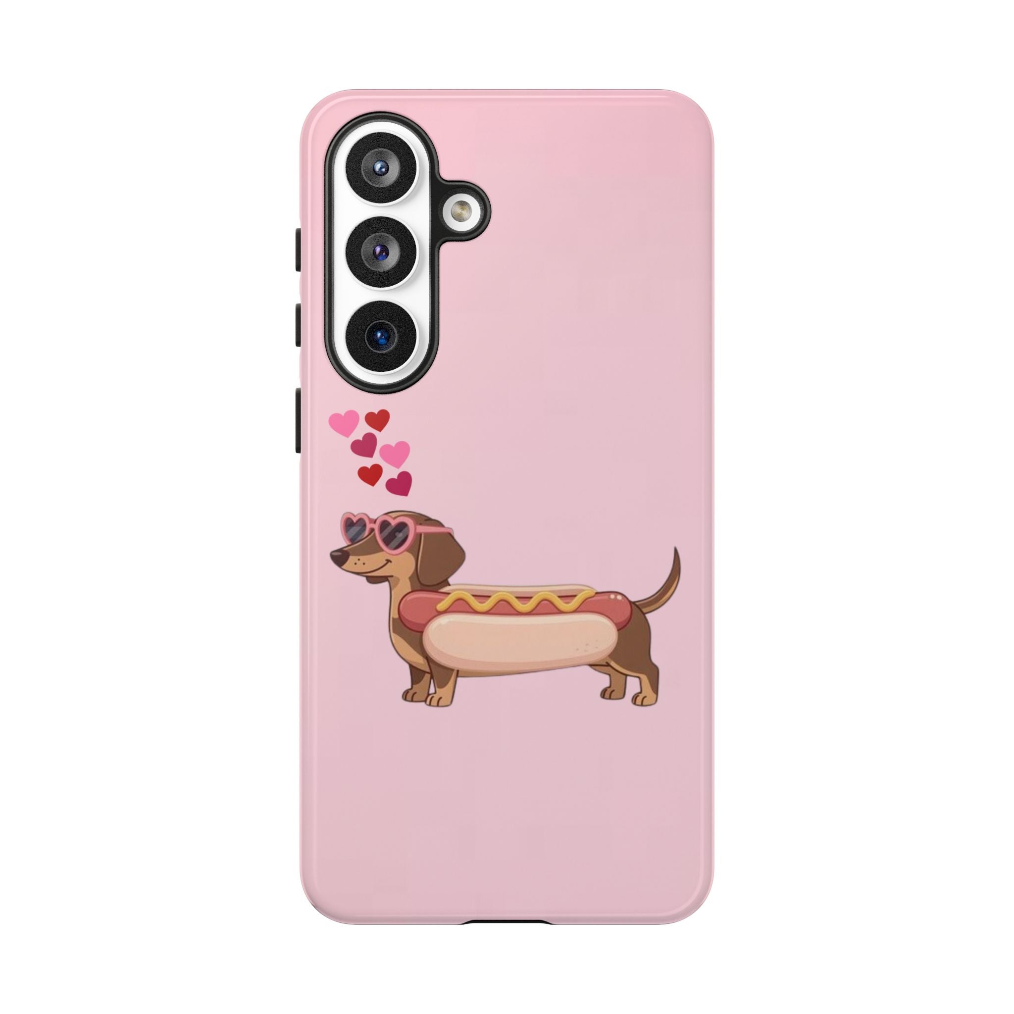 Dachshund Hot Dog Phone Case – Cute Pink Love Hearts Protective Tough Case