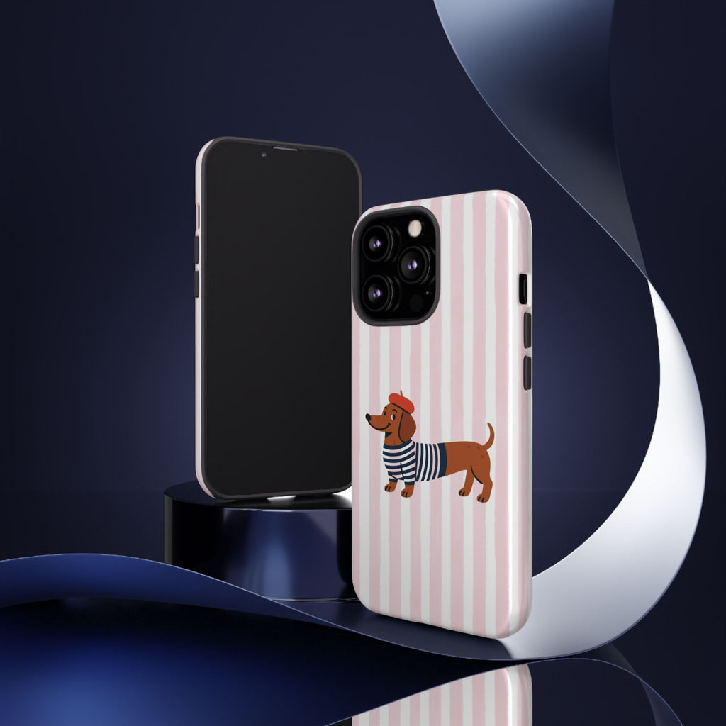 Dachshund in Breton Stripe Phone Case | French Dog Lover Gift