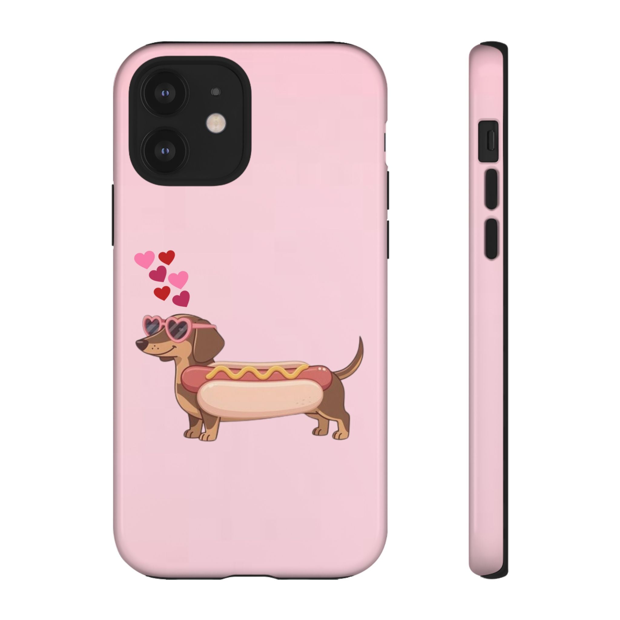 Dachshund Hot Dog Phone Case – Cute Pink Love Hearts Protective Tough Case