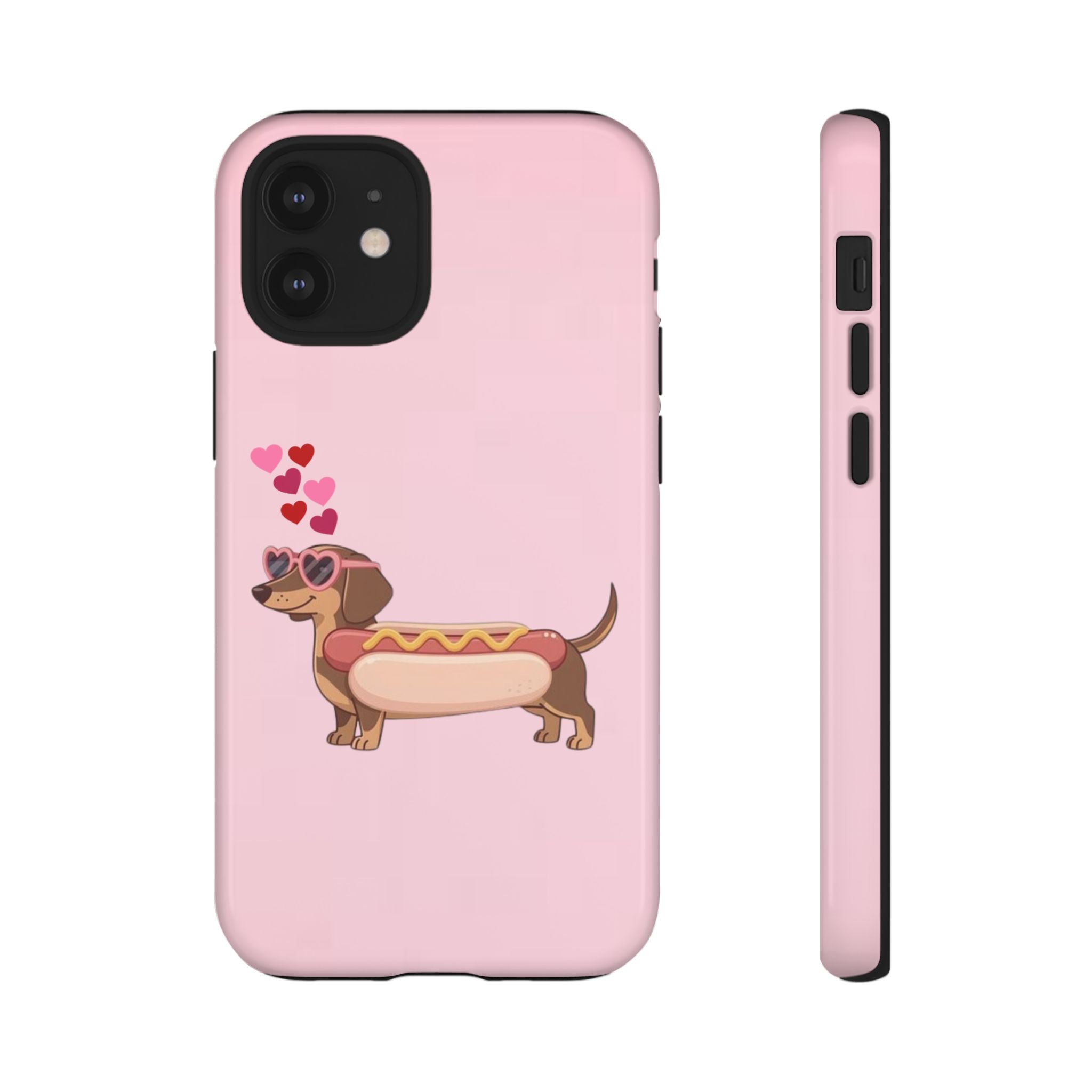 Dachshund Hot Dog Phone Case – Cute Pink Love Hearts Protective Tough Case