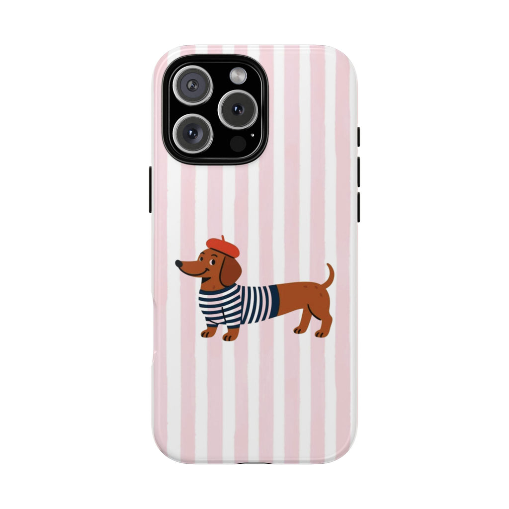Dachshund in Breton Stripe Phone Case | French Dog Lover Gift
