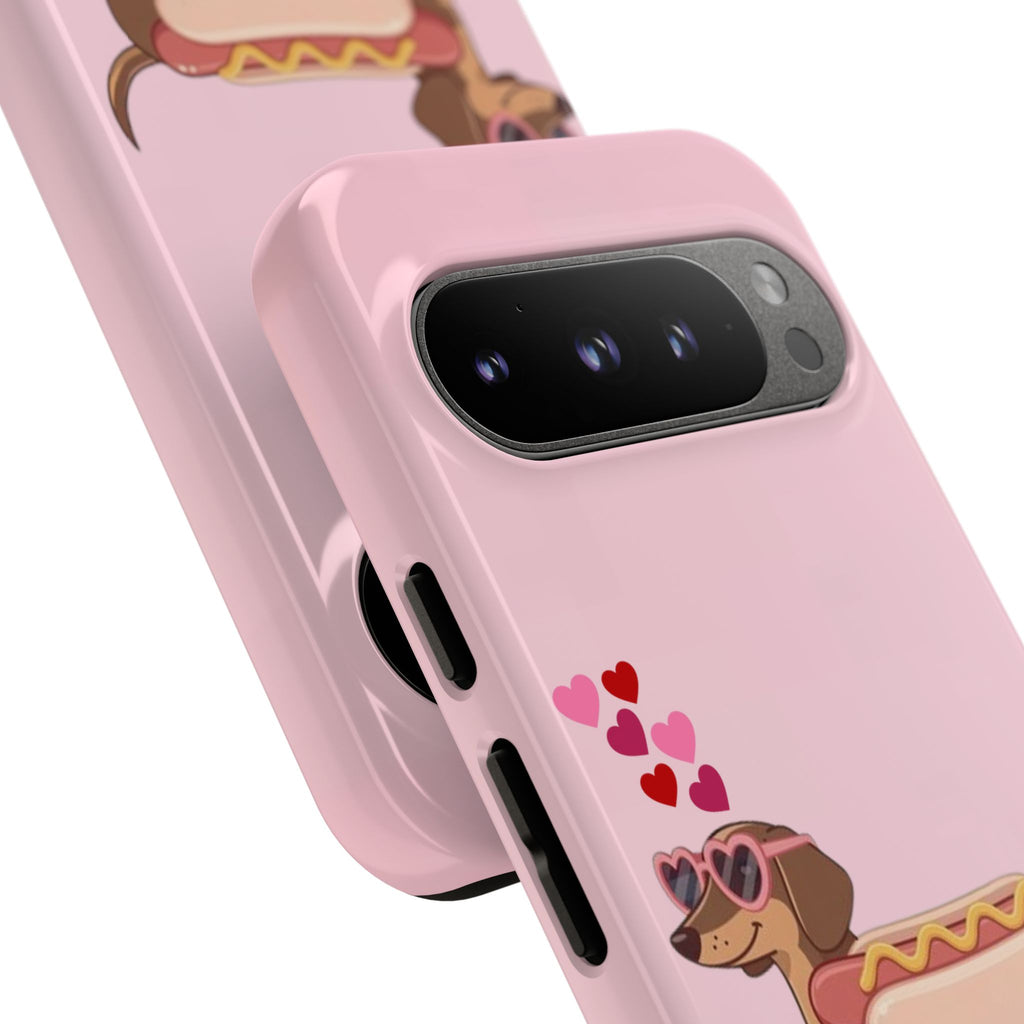 Dachshund Hot Dog Phone Case – Cute Pink Love Hearts Protective Tough Case