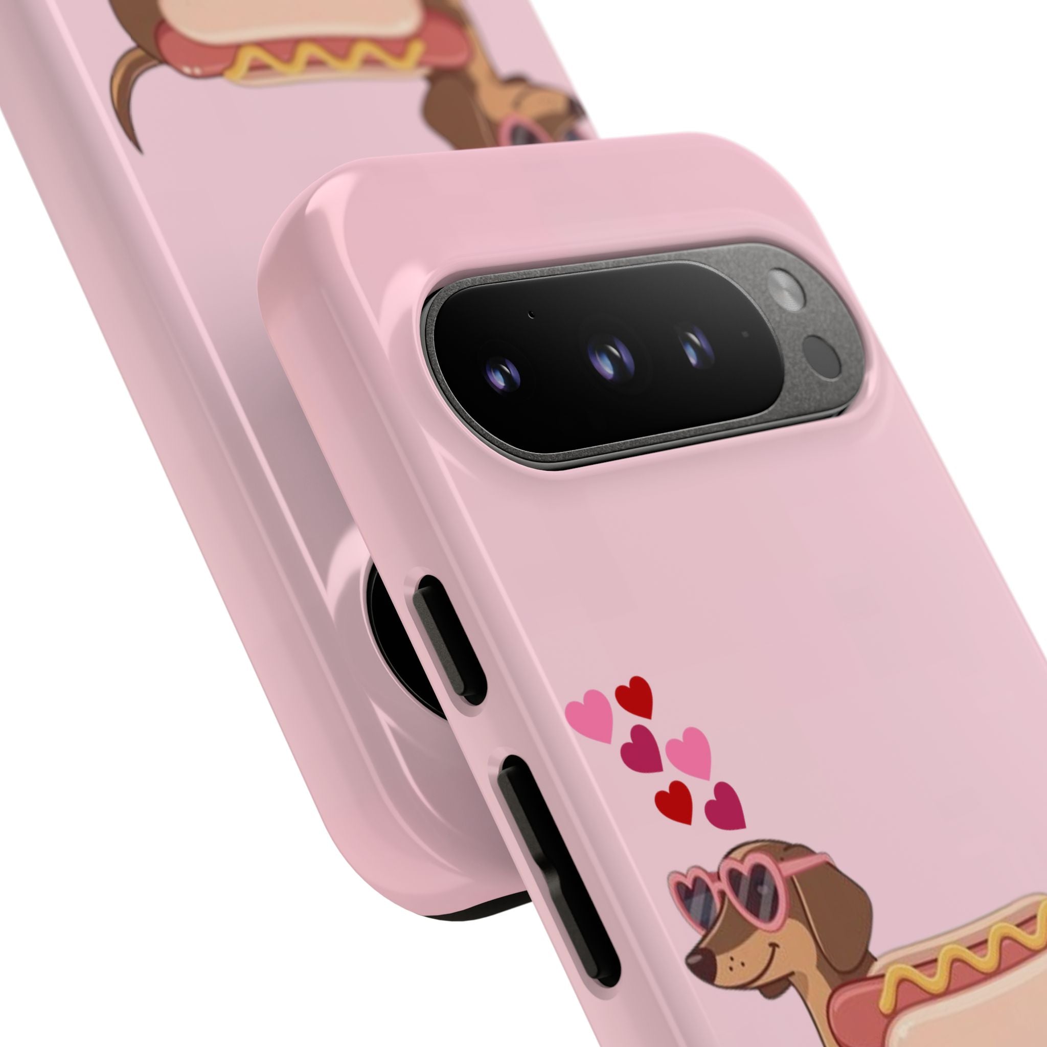 Dachshund Hot Dog Phone Case – Cute Pink Love Hearts Protective Tough Case
